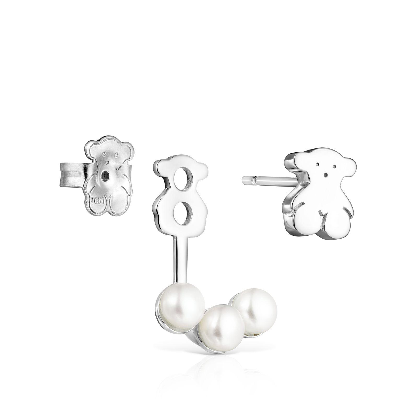 Pendientes Tous cortos Nocturne de Plata con Perlas-4