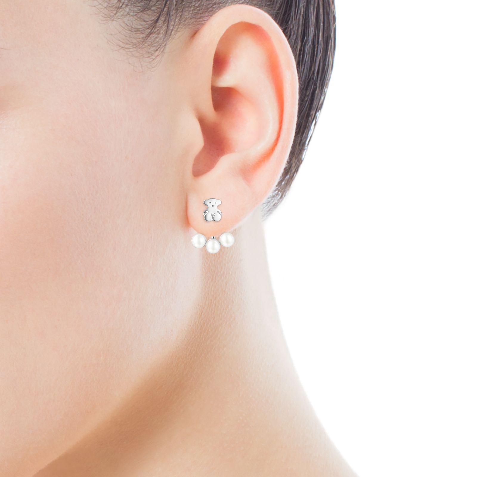Pendientes Tous cortos Nocturne de Plata con Perlas-5