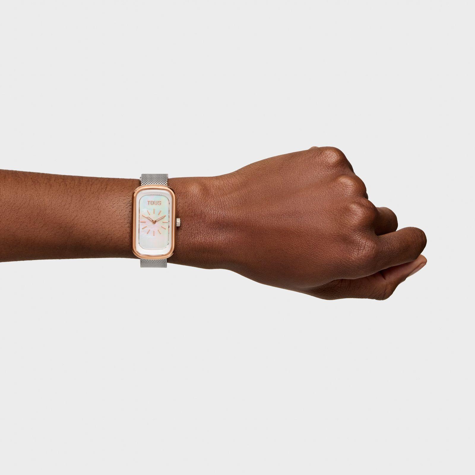 Reloj analógico con esfera de nácar y brazalete bicolor T-Band Club-4