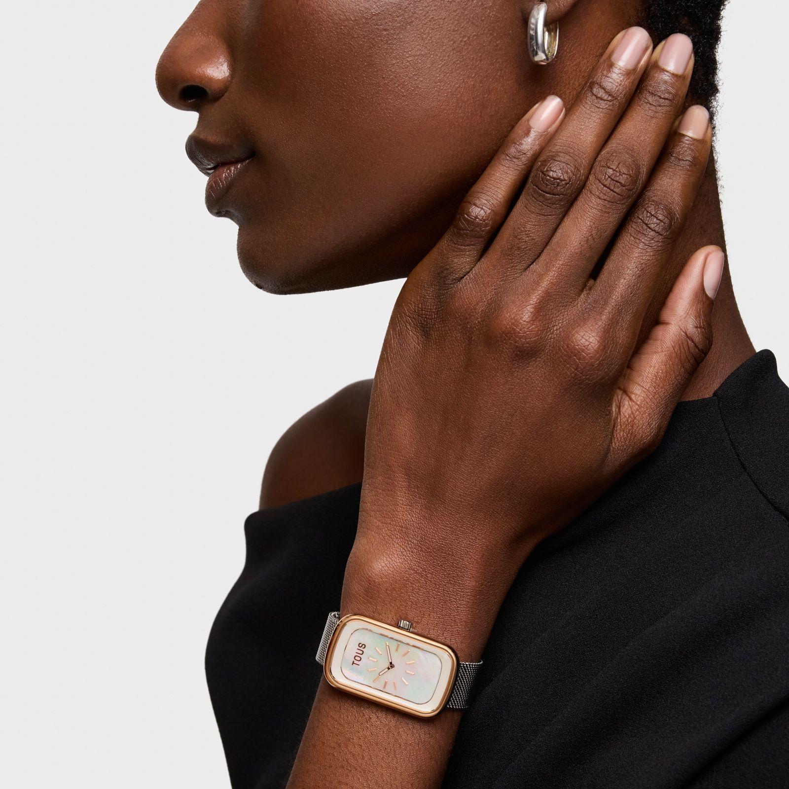 Reloj analógico con esfera de nácar y brazalete bicolor T-Band Club-6