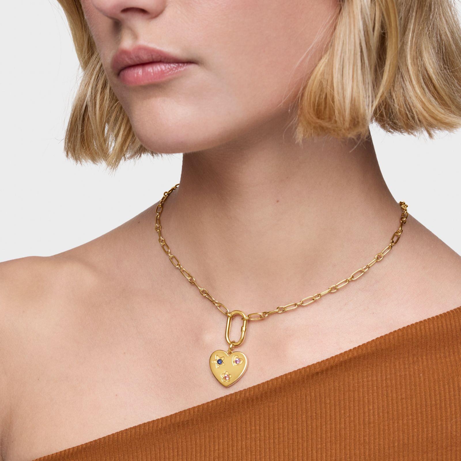 Colgante corazón con baño de oro 18 kt sobre plata y zafiros creados en laboratorio Sweet Dolls LGG-4