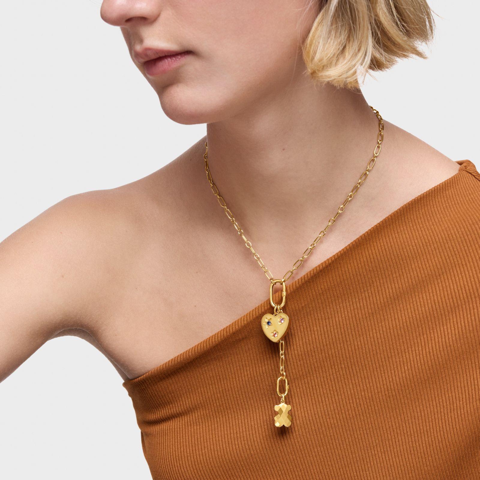 Colgante corazón con baño de oro 18 kt sobre plata y zafiros creados en laboratorio Sweet Dolls LGG-5