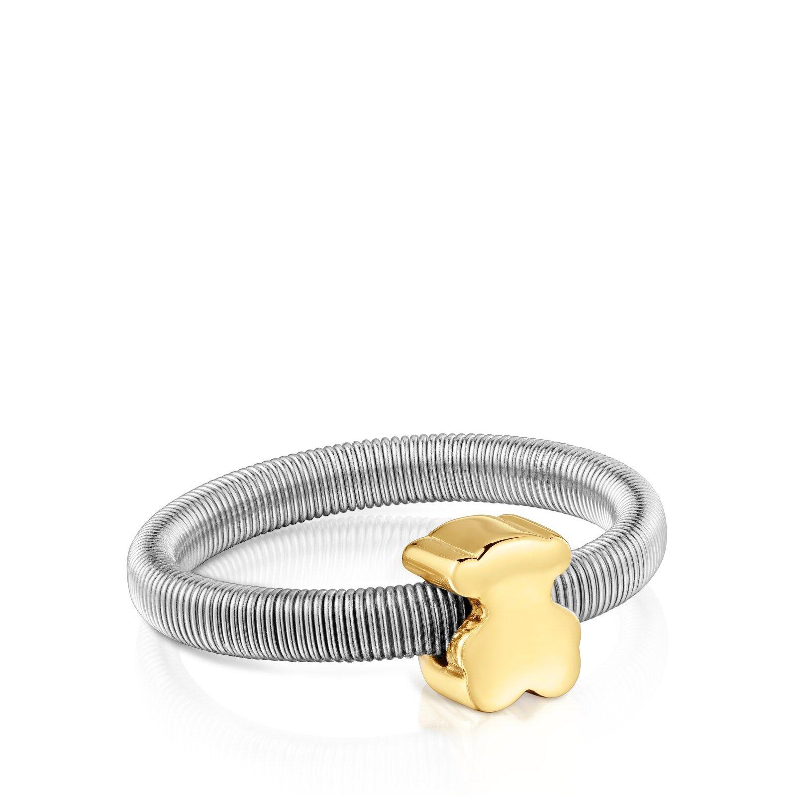 Anillo oso con baño de oro 18 kt sobre de plata y acero TOUS Mesh Tube-2
