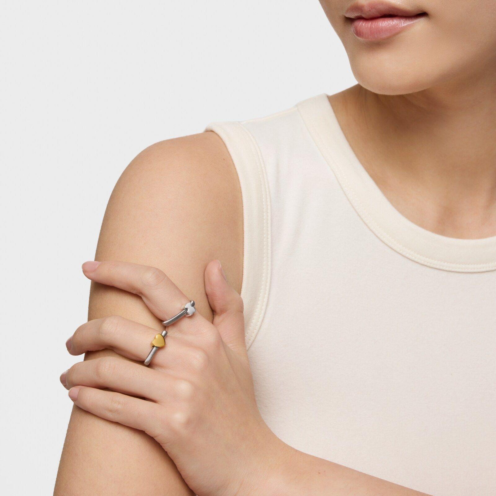 Anillo oso con baño de oro 18 kt sobre de plata y acero TOUS Mesh Tube-4