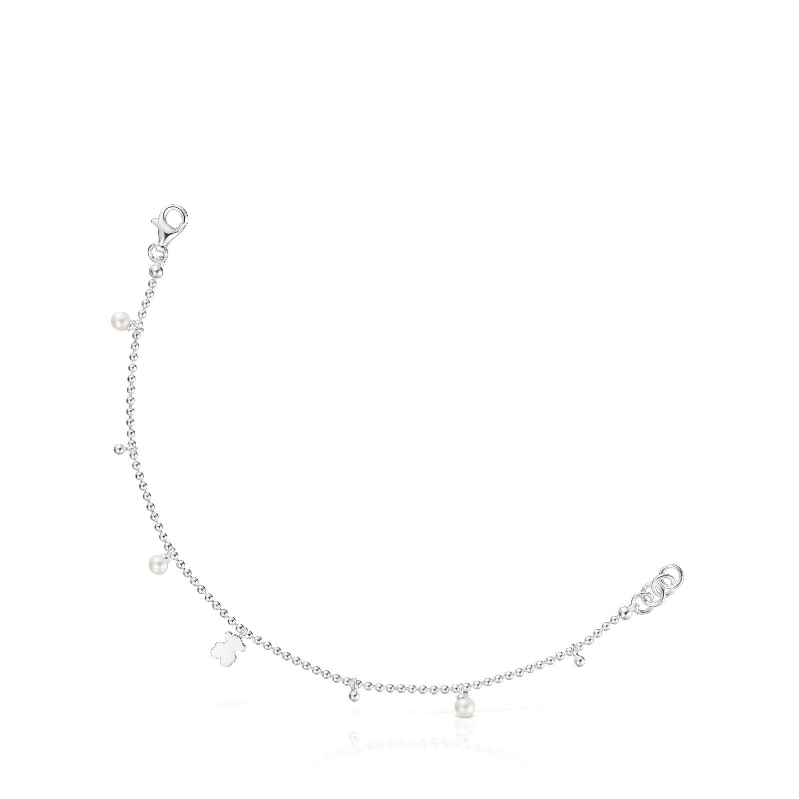 Pulsera plata con perlas y colgante oso Sweet Dolls-0