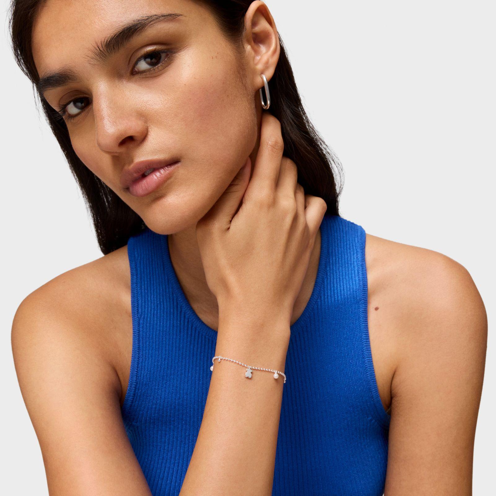 Pulsera plata con perlas y colgante oso Sweet Dolls-3