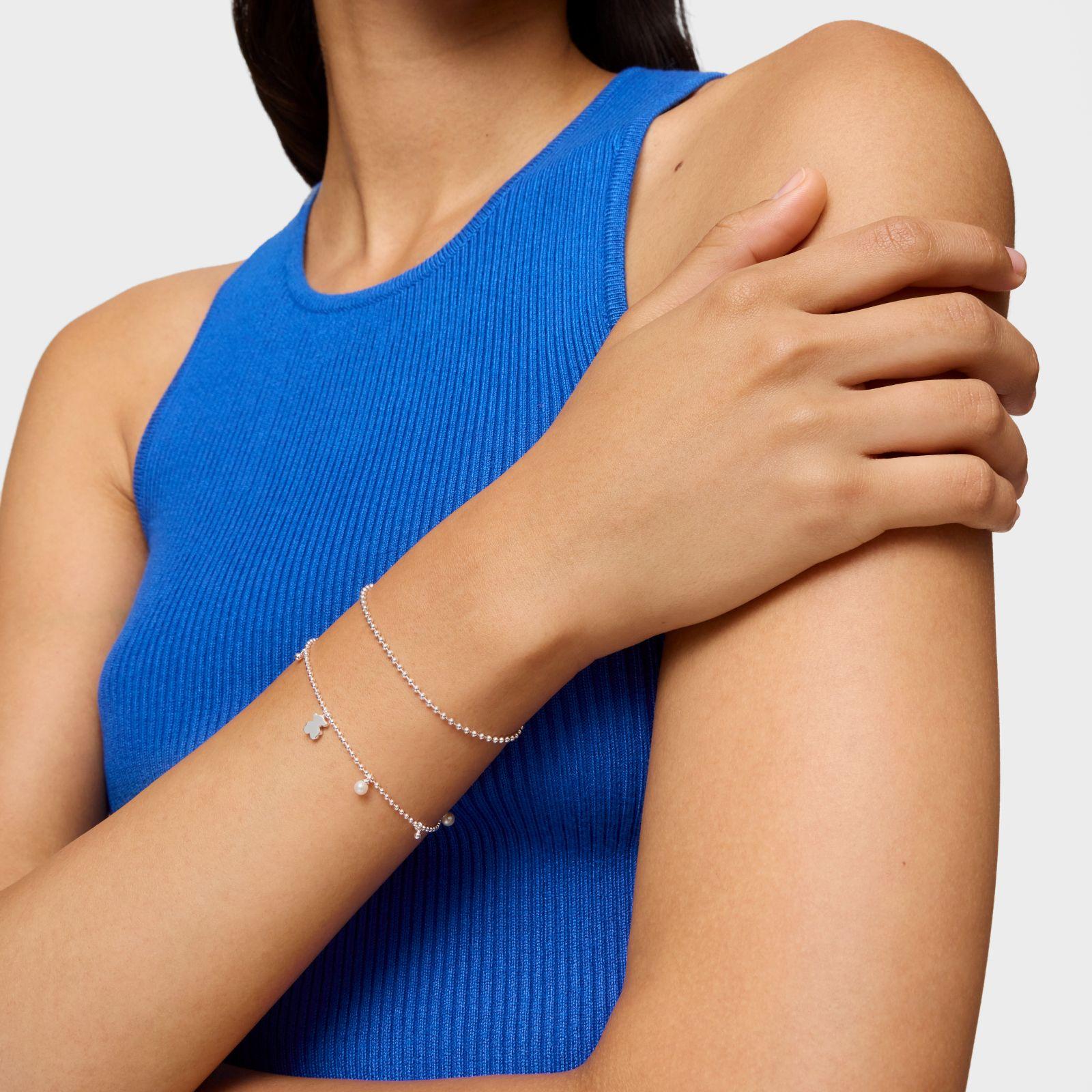 Pulsera plata con perlas y colgante oso Sweet Dolls-4