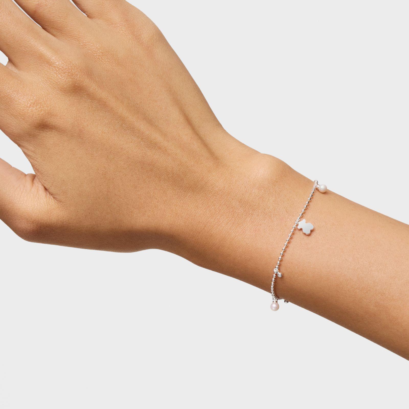 Pulsera plata con perlas y colgante oso Sweet Dolls-5