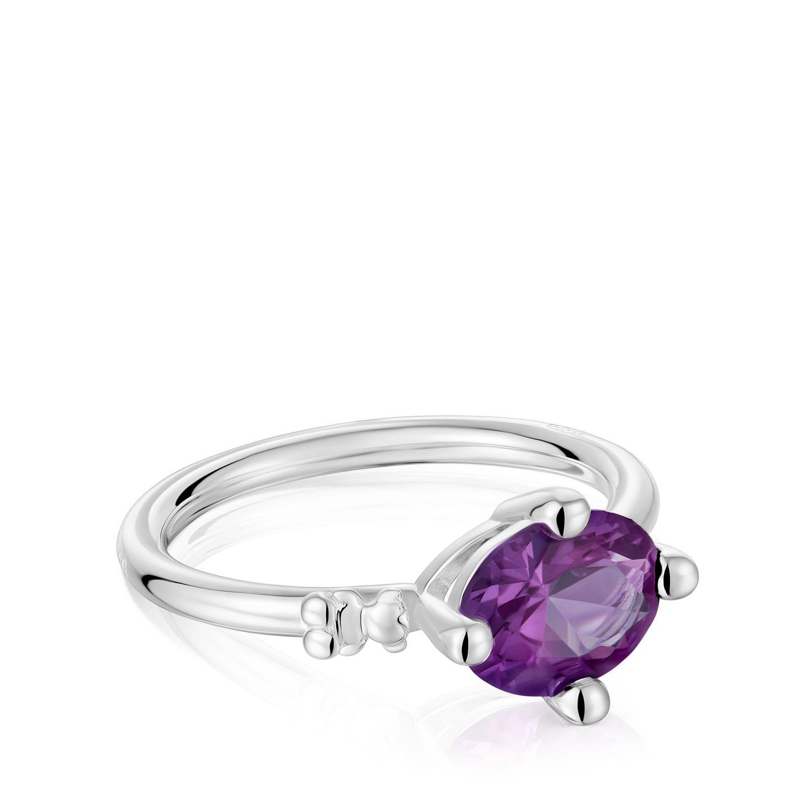 Anillo pequeño de plata y zafiro lila creado en laboratorio-1