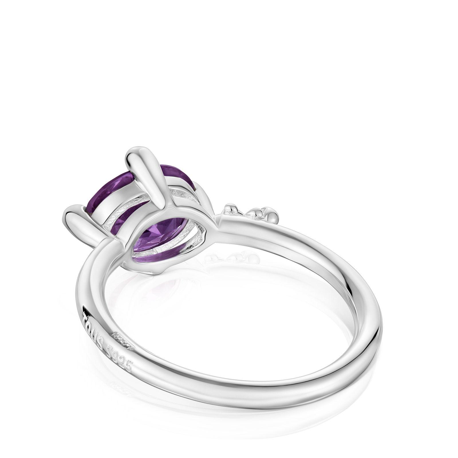 Anillo pequeño de plata y zafiro lila creado en laboratorio-2