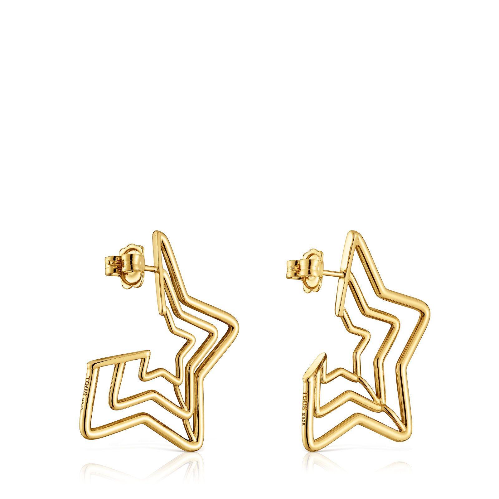 Aros triple estrella con baño de oro 18 kt sobre plata-2