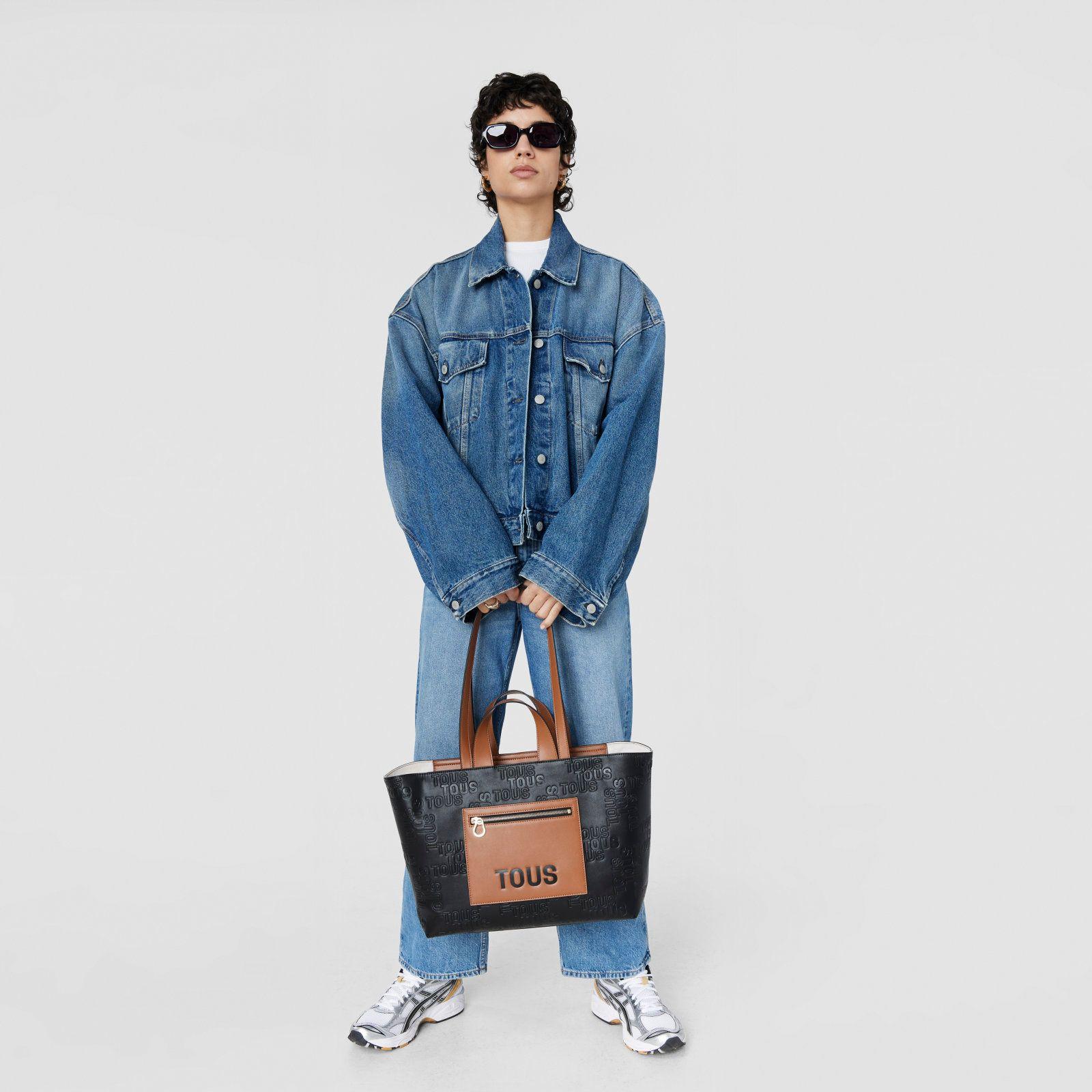 Capazo mediano negro y marrón Nanda Tous-3