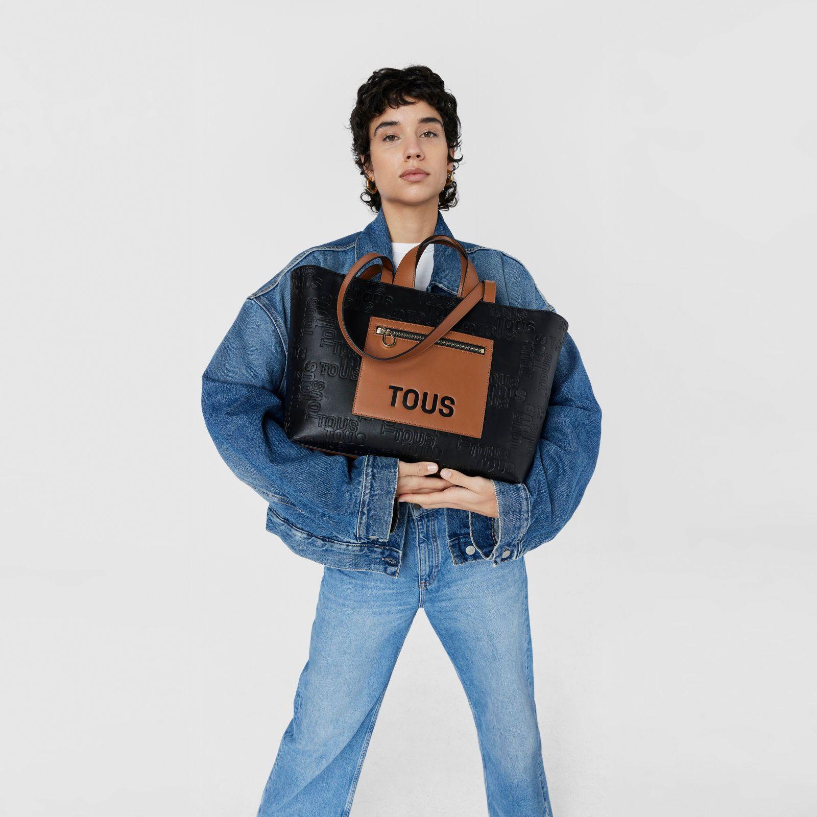 Capazo mediano negro y marrón Nanda Tous-6