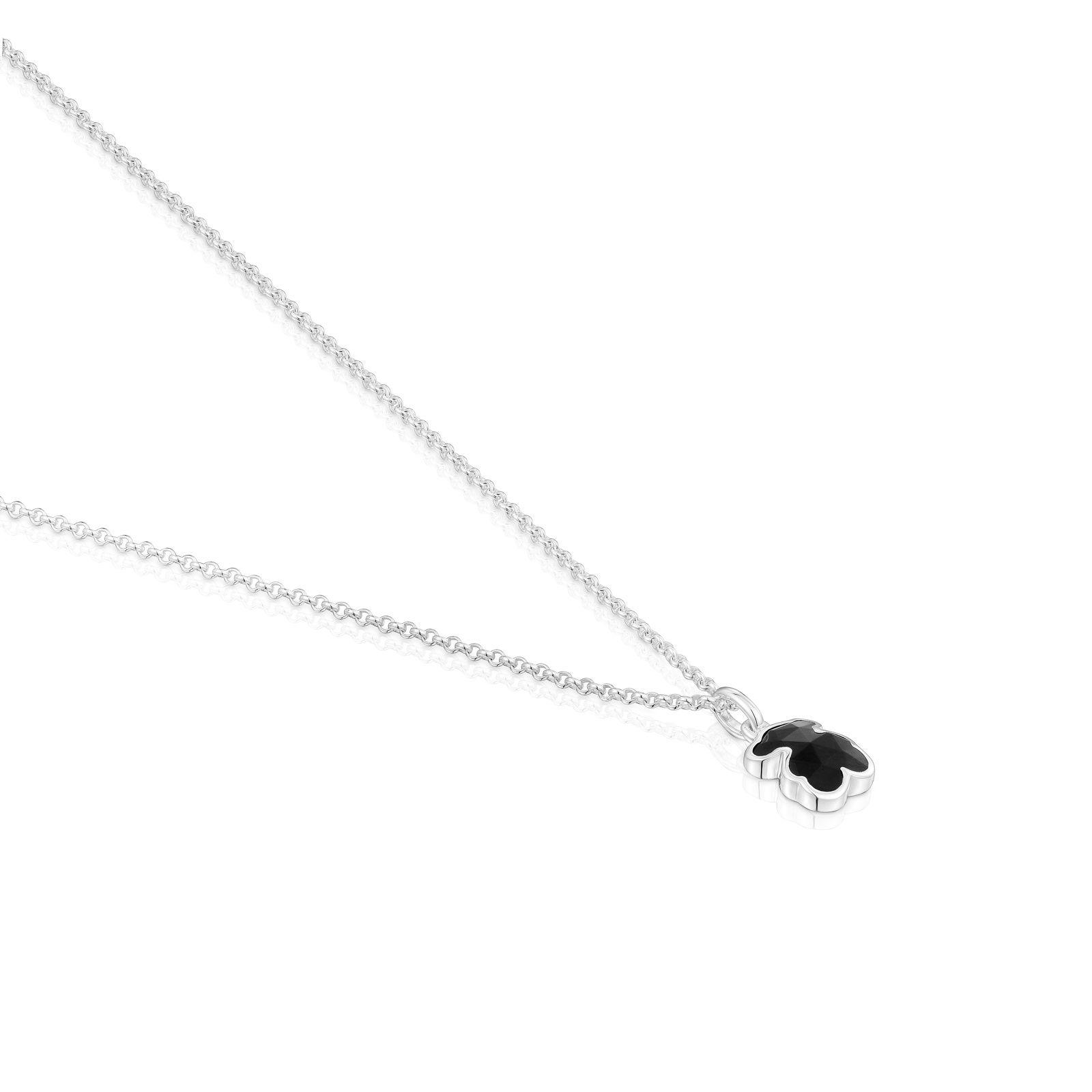 Collar corto de plata y motivo oso en ónix Icon Color-2
