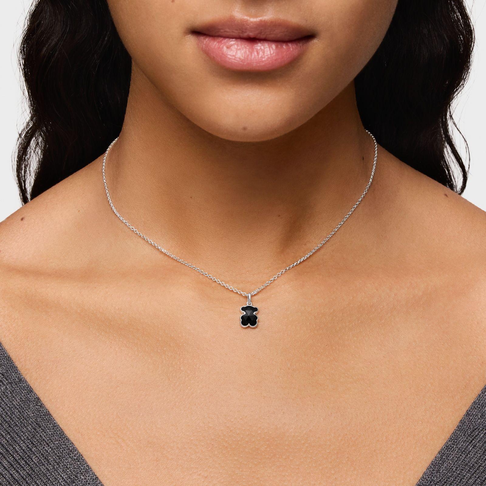 Collar corto de plata y motivo oso en ónix Icon Color-6