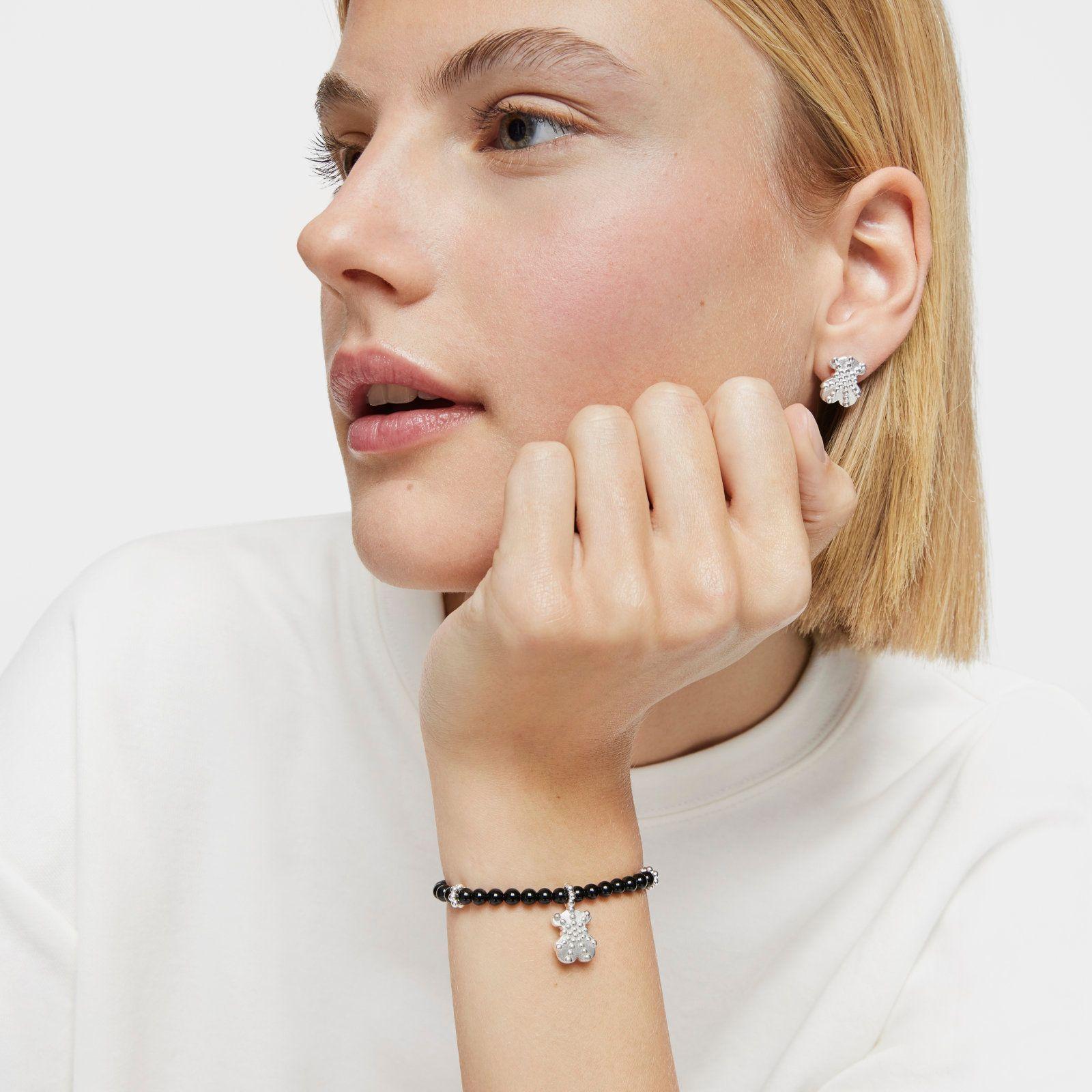 Pulsera elástica de plata, ónix y motivo oso TOUS Grain-4