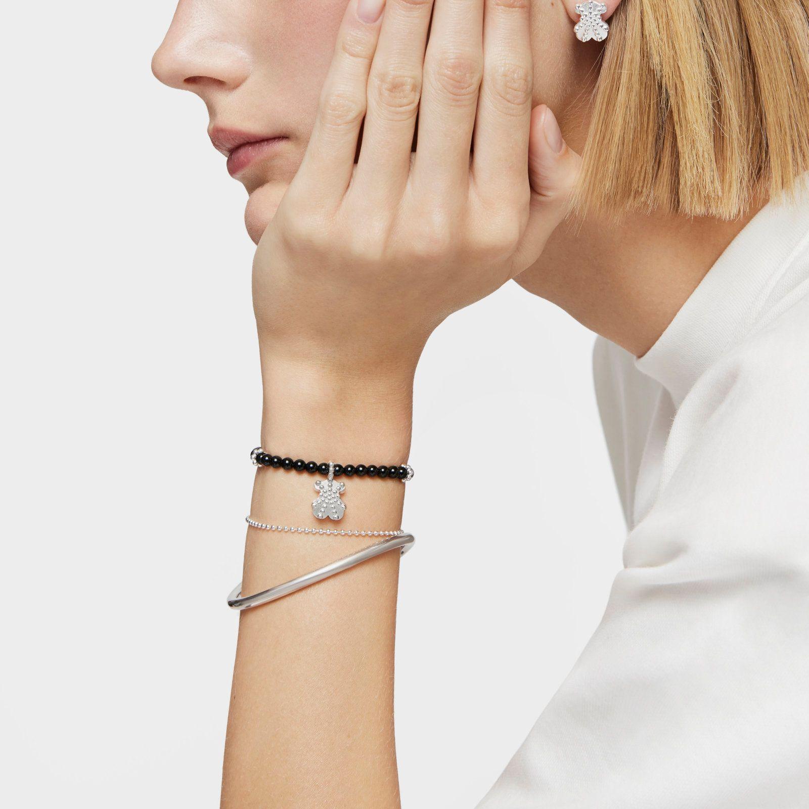 Pulsera elástica de plata, ónix y motivo oso TOUS Grain-5