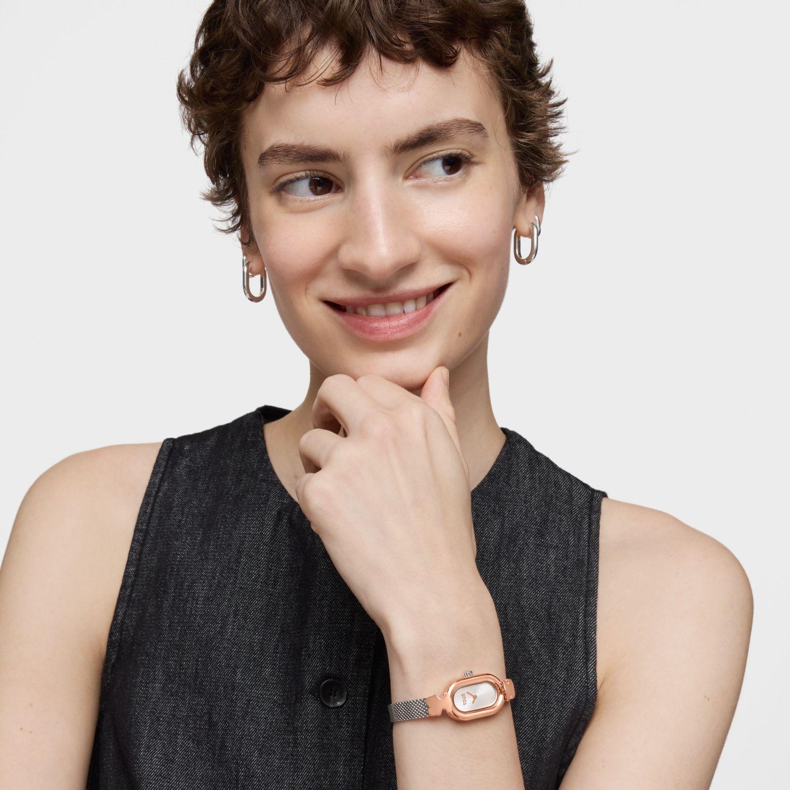 Reloj analógico joya con brazalete de acero y acero rosado Oval Icon-3