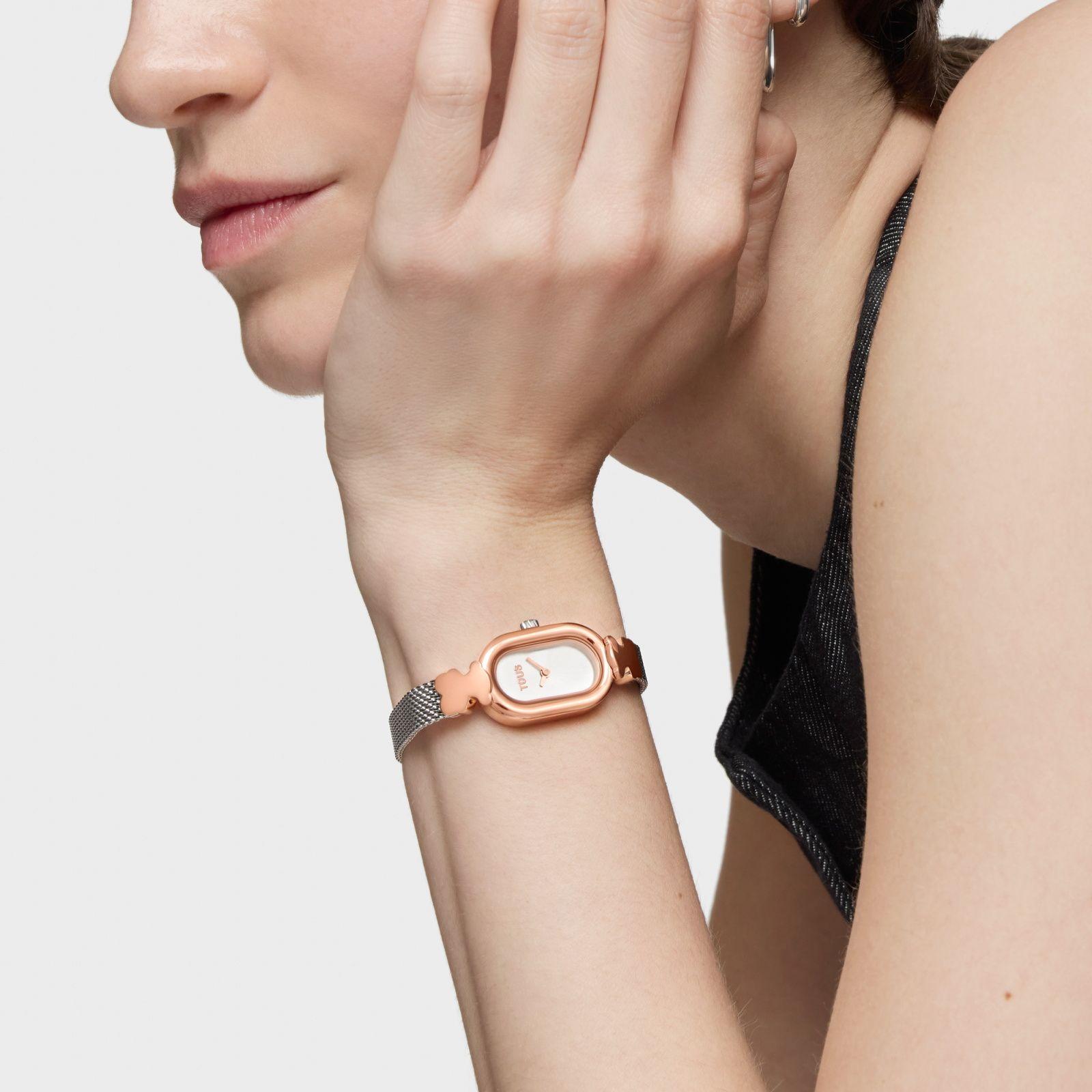 Reloj analógico joya con brazalete de acero y acero rosado Oval Icon-4