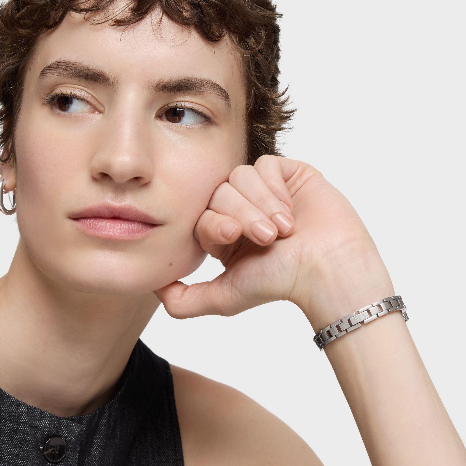 Reloj analógico joya con brazalete de acero y acero rosado Oval Icon-5