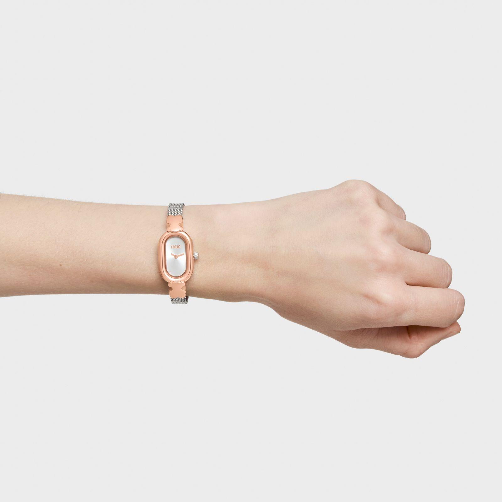 Reloj analógico joya con brazalete de acero y acero rosado Oval Icon-6