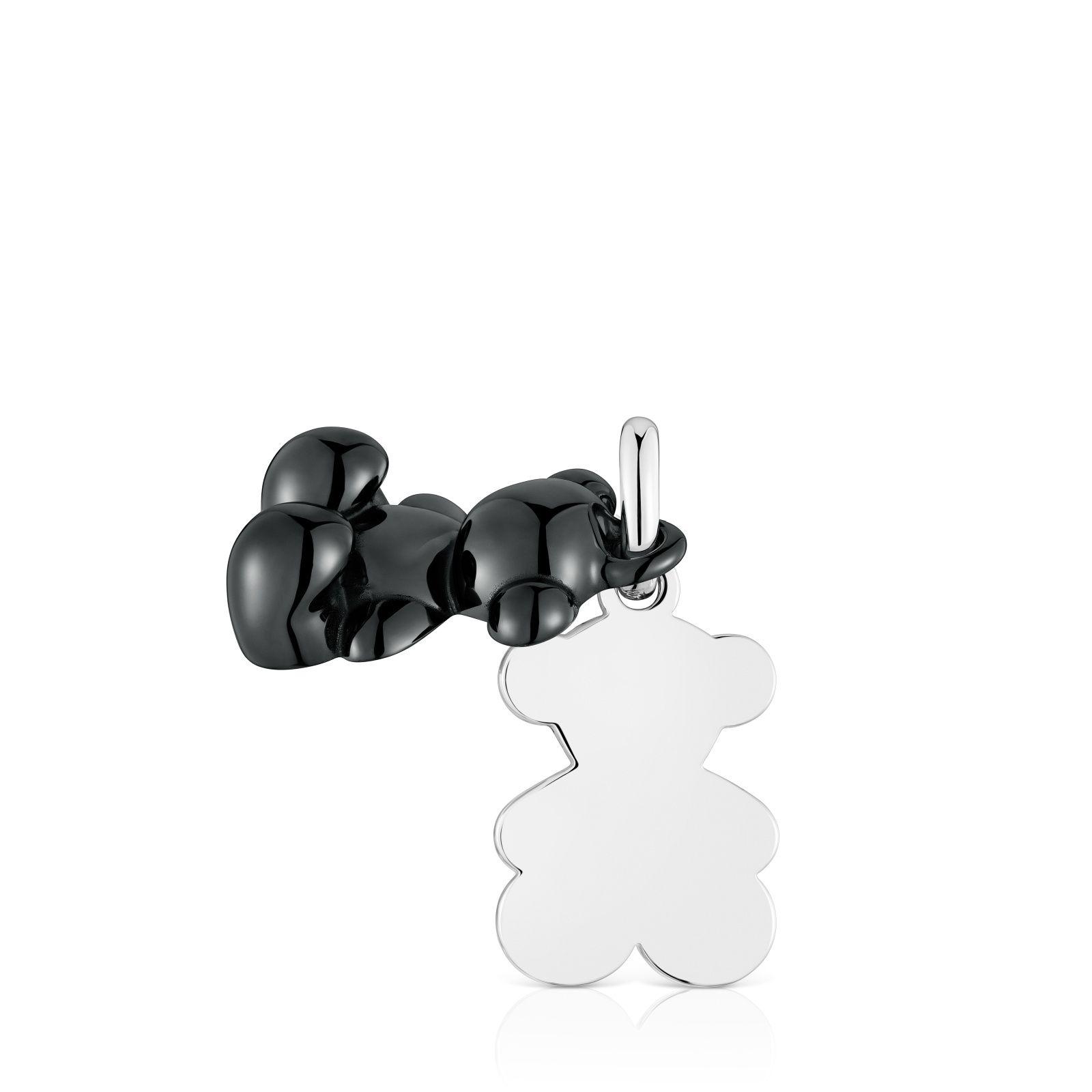 Colgante doble oso de plata y cerámica negra Bold Bear-3