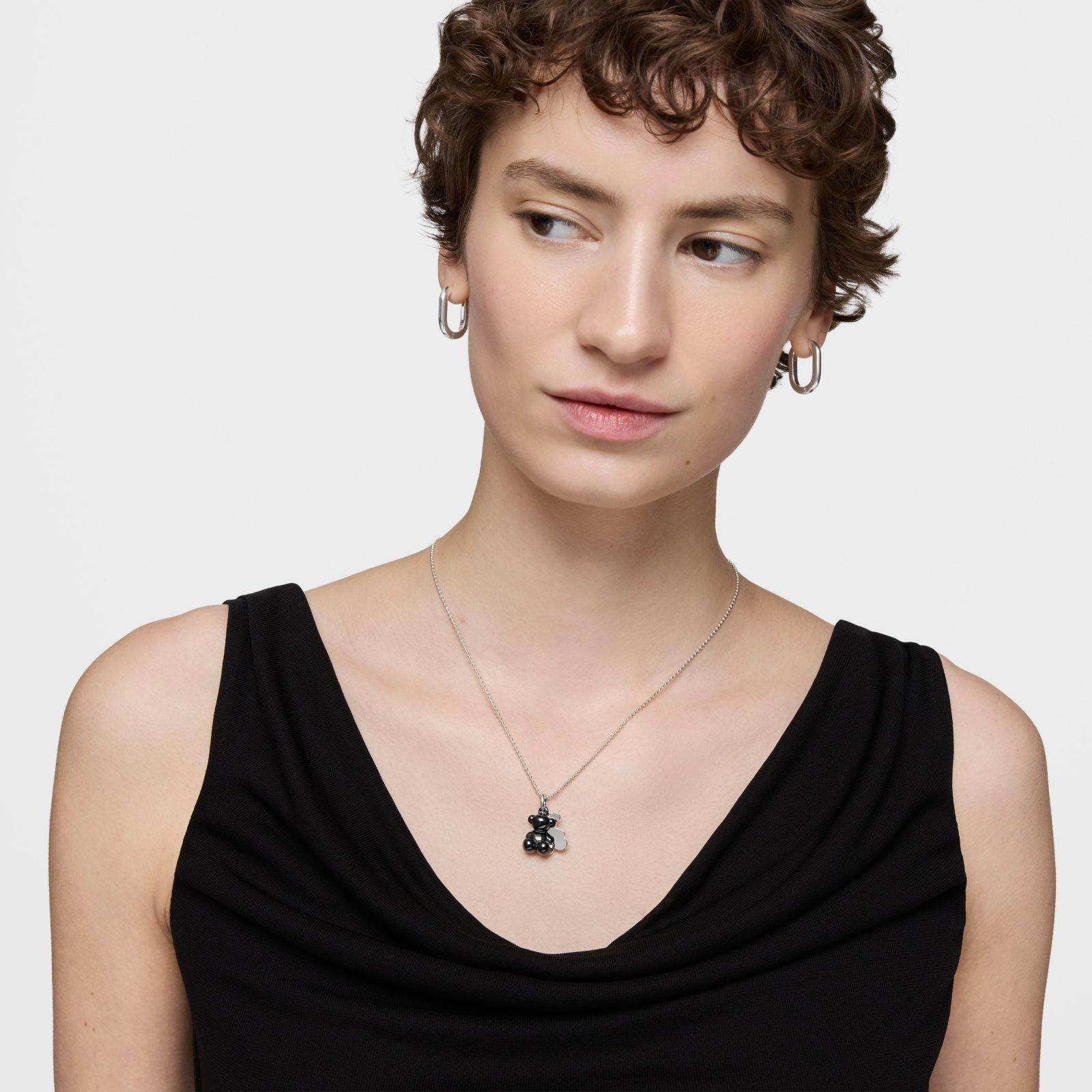 Colgante doble oso de plata y cerámica negra Bold Bear-4