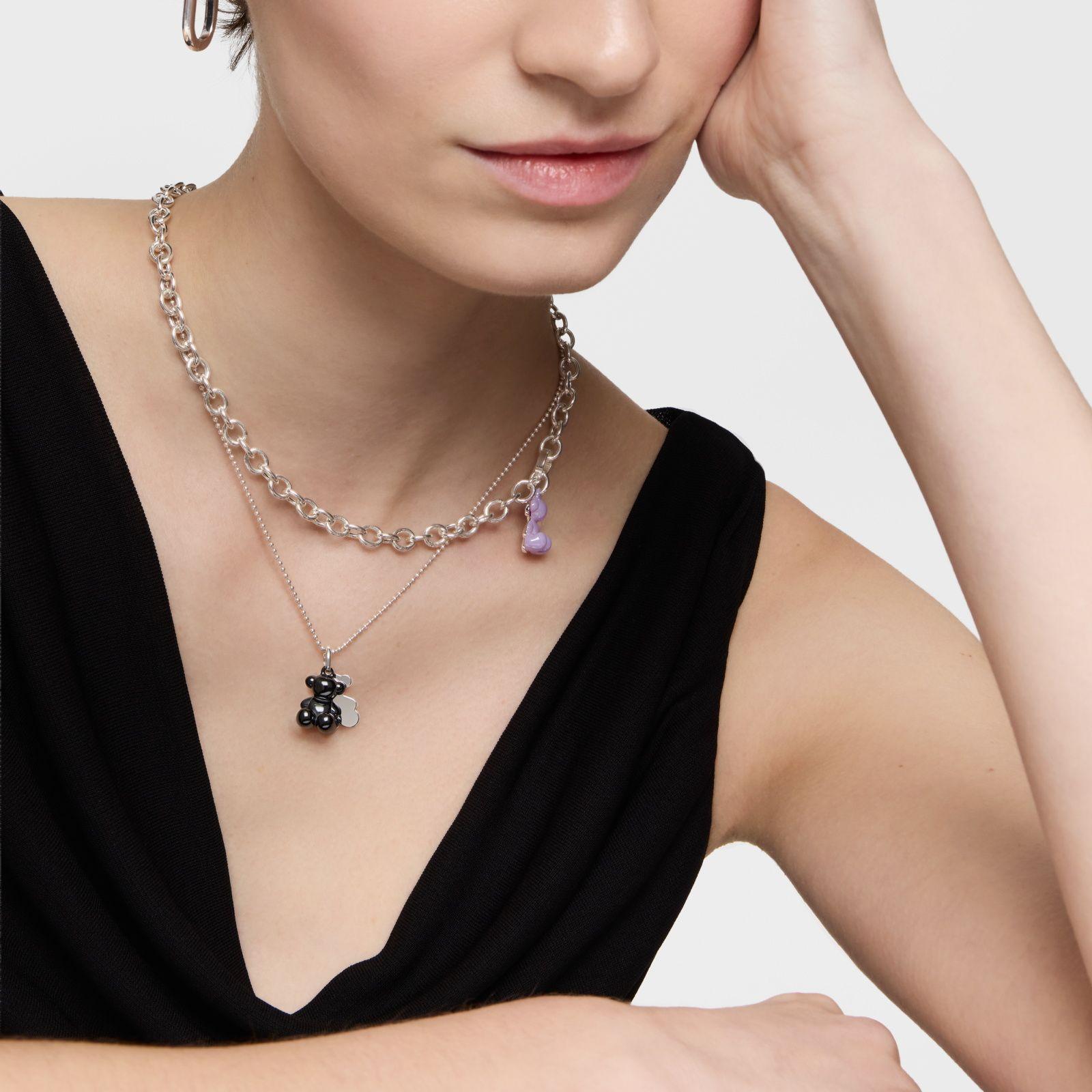 Colgante doble oso de plata y cerámica negra Bold Bear-5