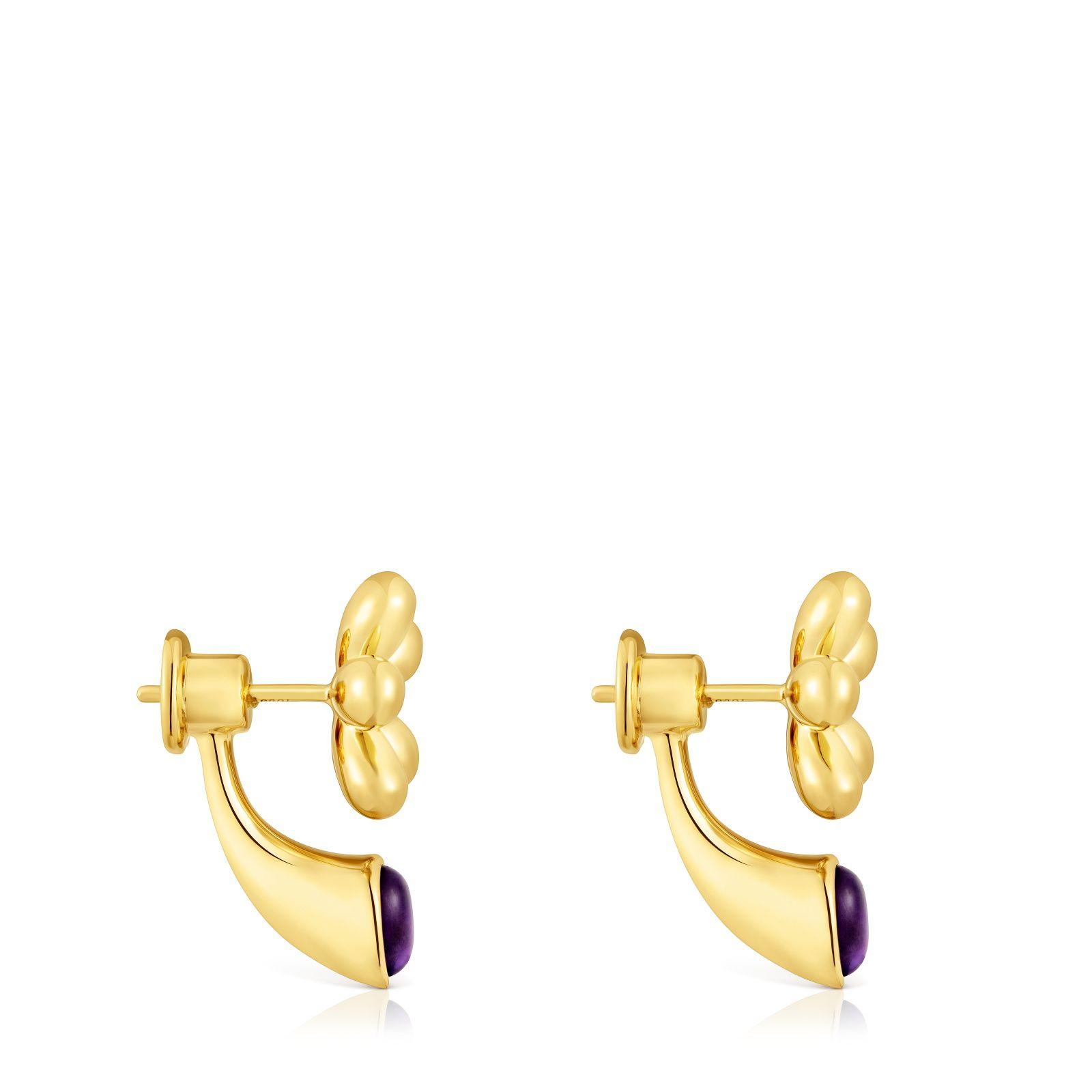 Aros flor con baño de oro de 18 kt plata y amatista Daisy-1
