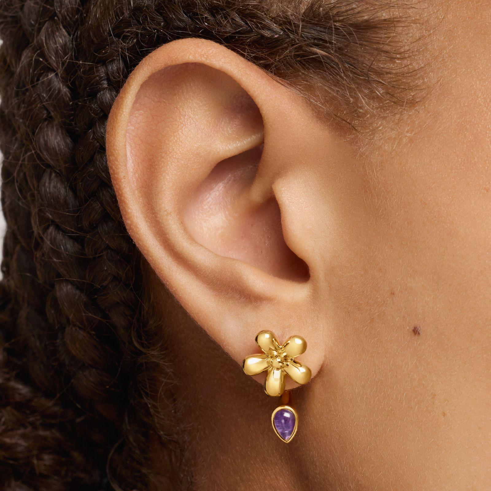 Aros flor con baño de oro de 18 kt plata y amatista Daisy-6