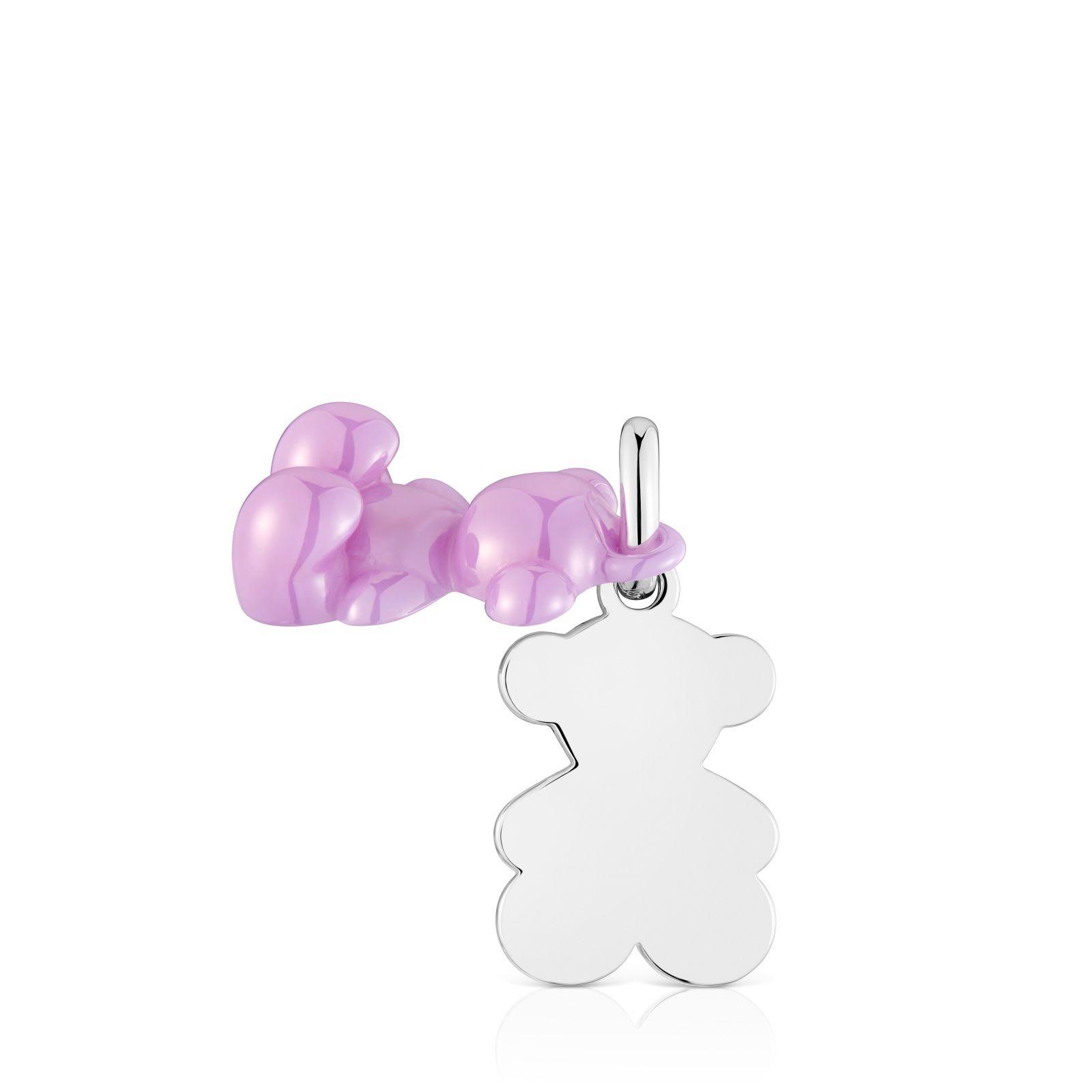 Colgante doble oso de plata y cerámica lila Bold Bear-3