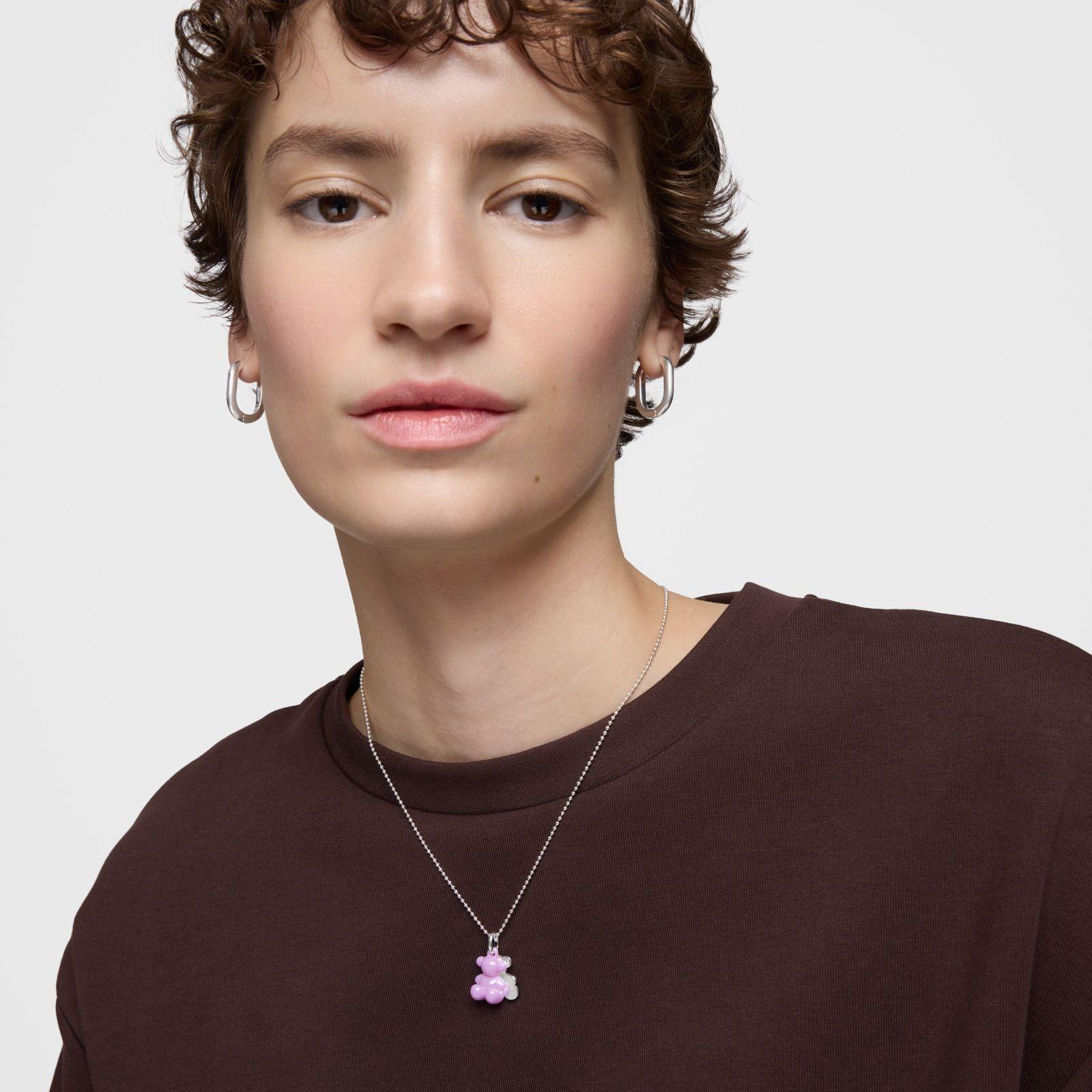 Colgante doble oso de plata y cerámica lila Bold Bear-4