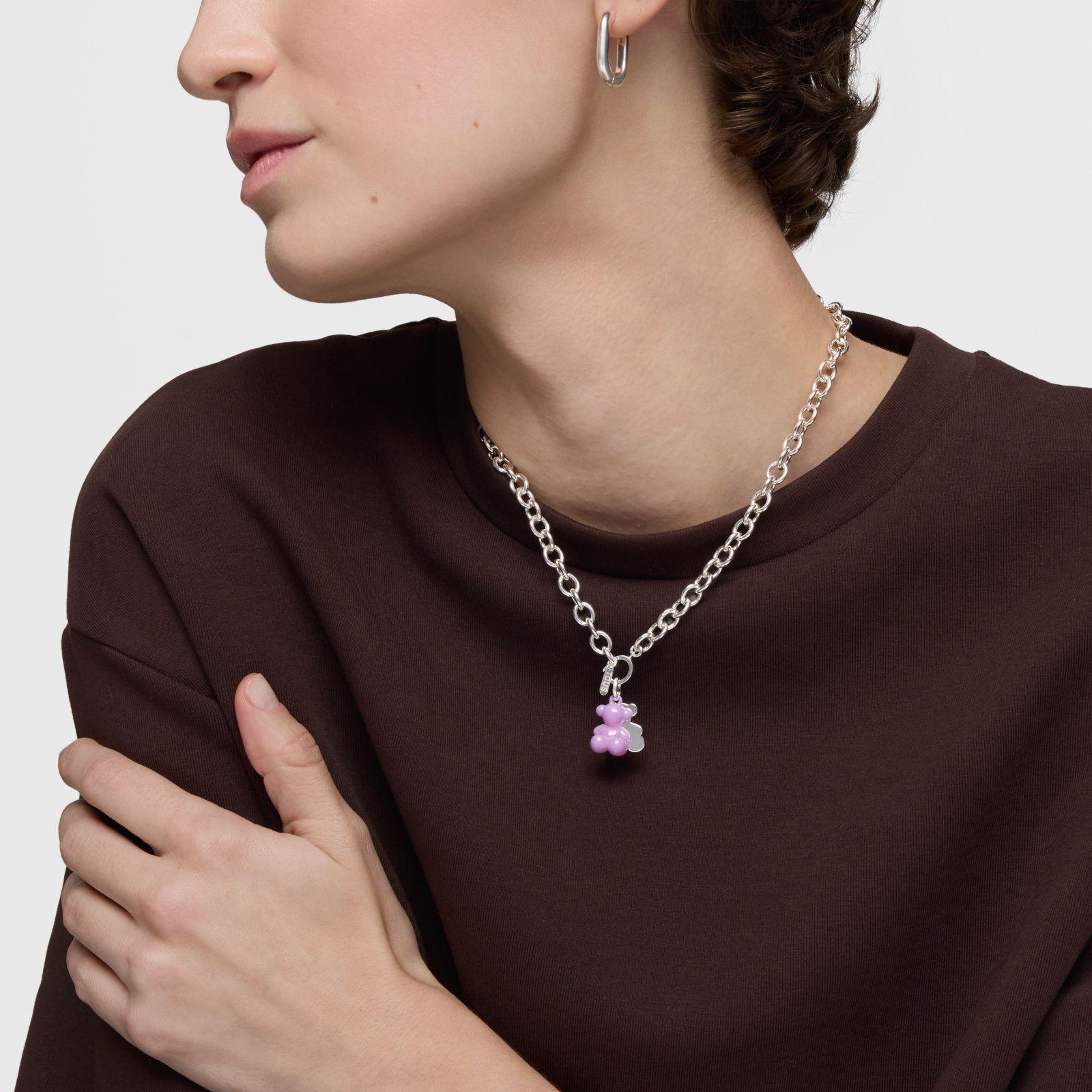 Colgante doble oso de plata y cerámica lila Bold Bear-5