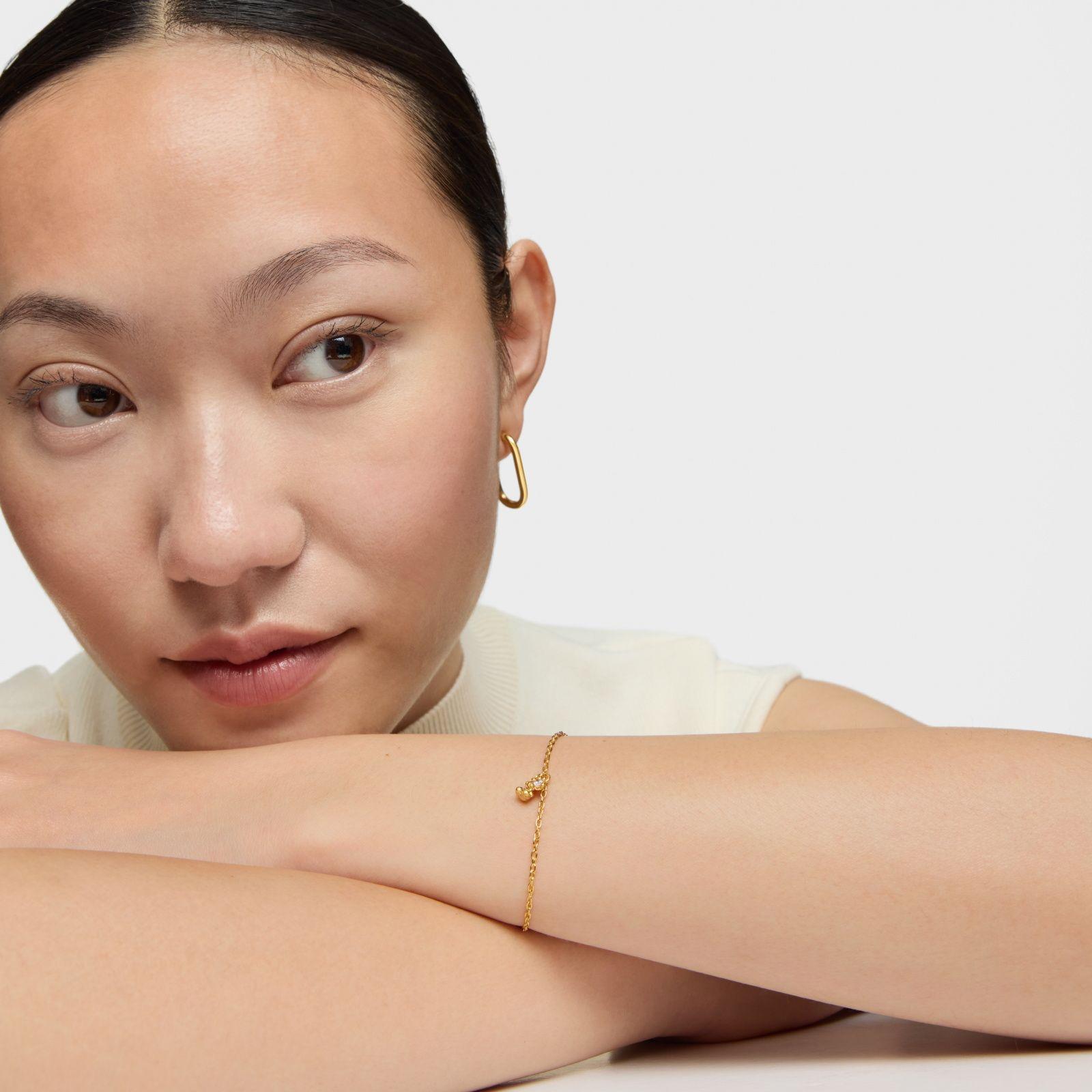 Pulsera cadena con baño de oro 18 kt sobre plata y diamante creado en laboratorio Bold Bear LGD-3