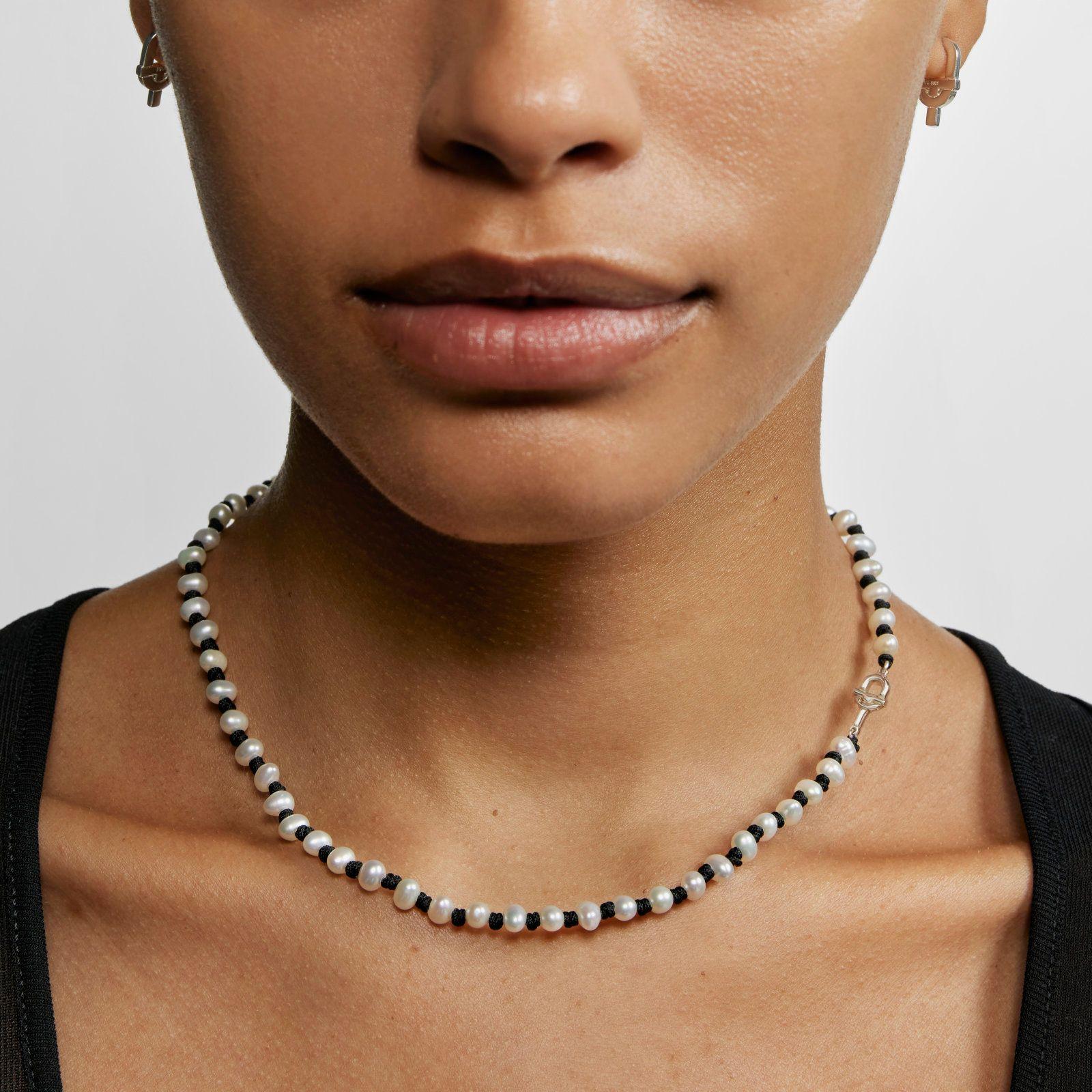 Collar de nylon negro con perlas cultivadas 42 cm Manifesto-4