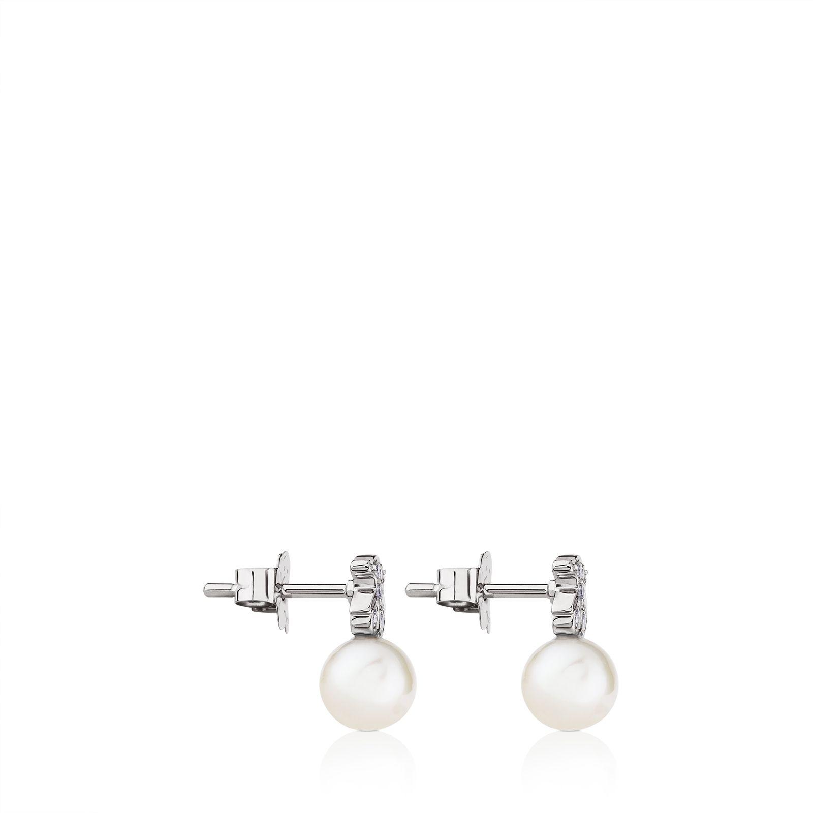Pendientes Tous Puppies botón Oro blanco, perlas y diamantes-3