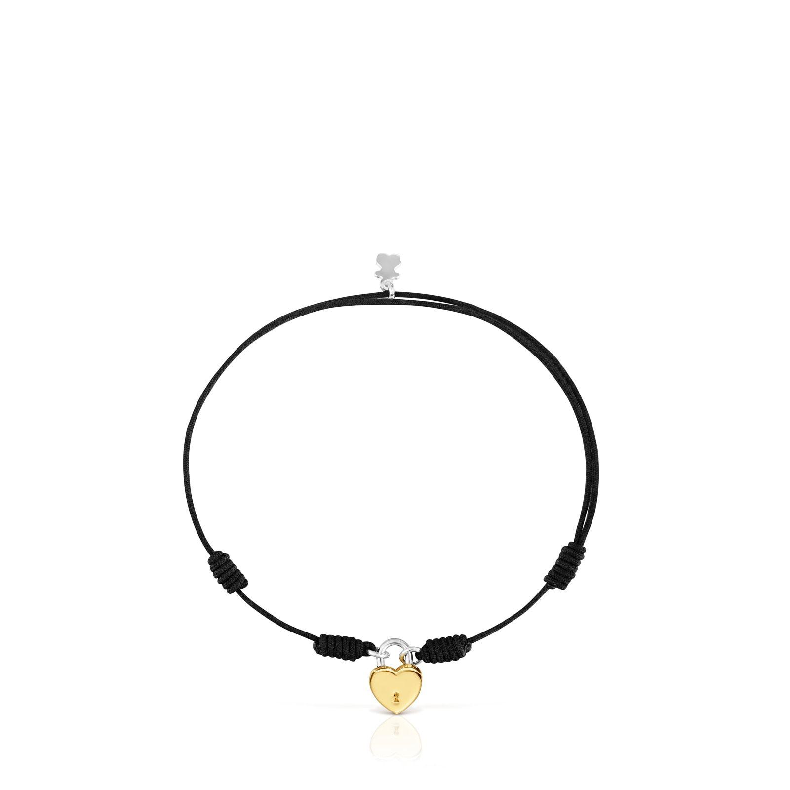 Pulsera de nylon negro con motivo corazón candado bicolor TOUS Unlock-2