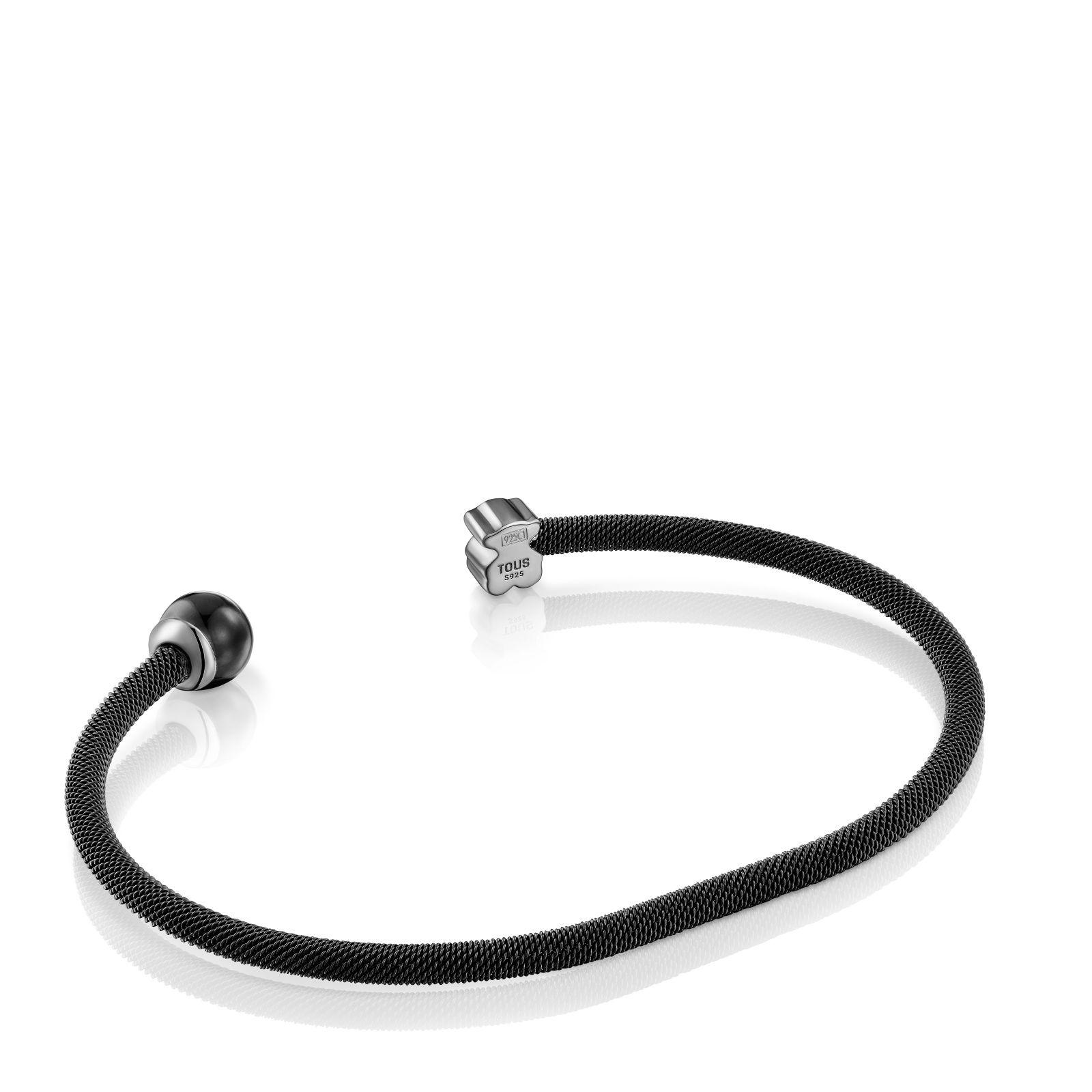 Pulsera esclava de acero negro y ojo de halcón Icon Mesh-2