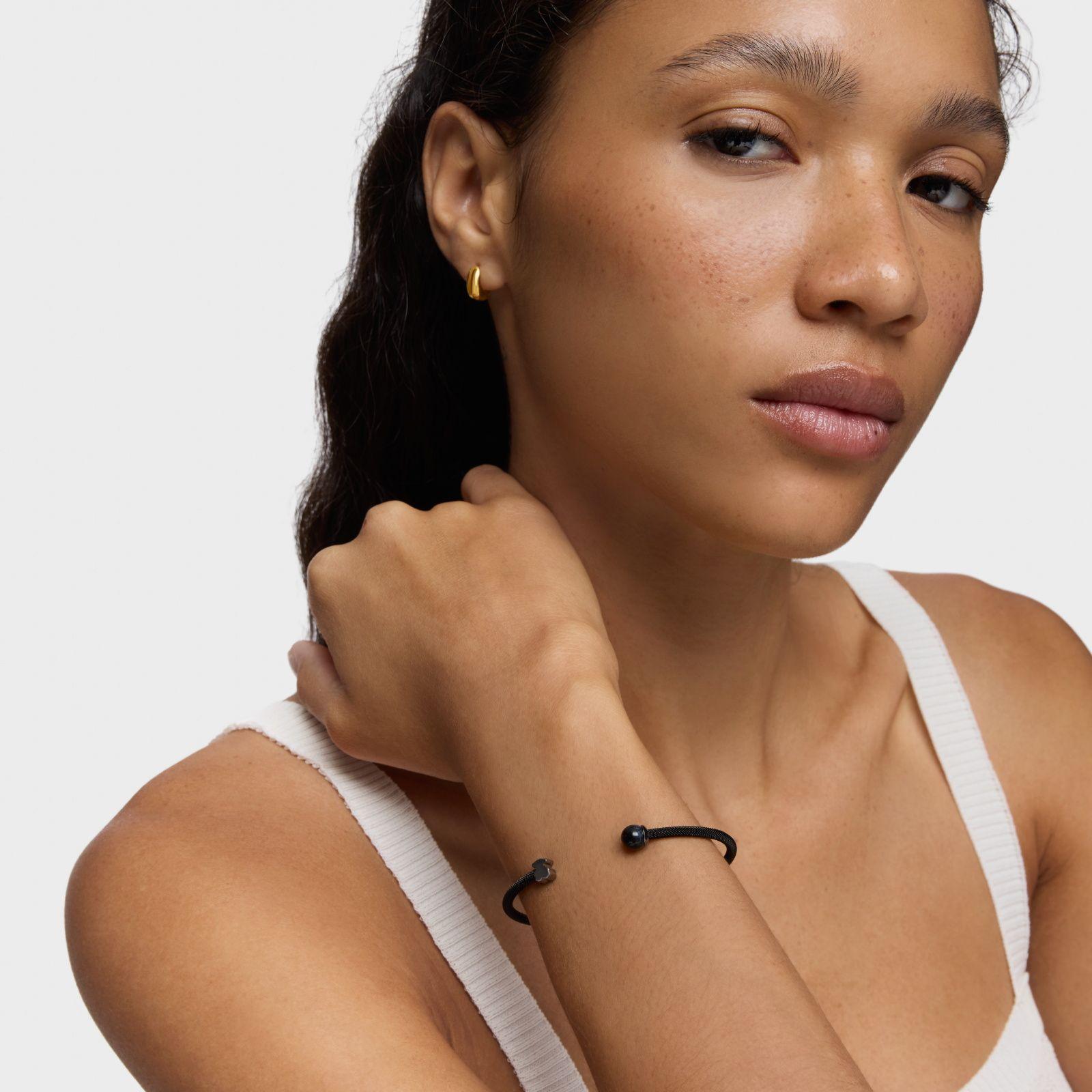 Pulsera esclava de acero negro y ojo de halcón Icon Mesh-3