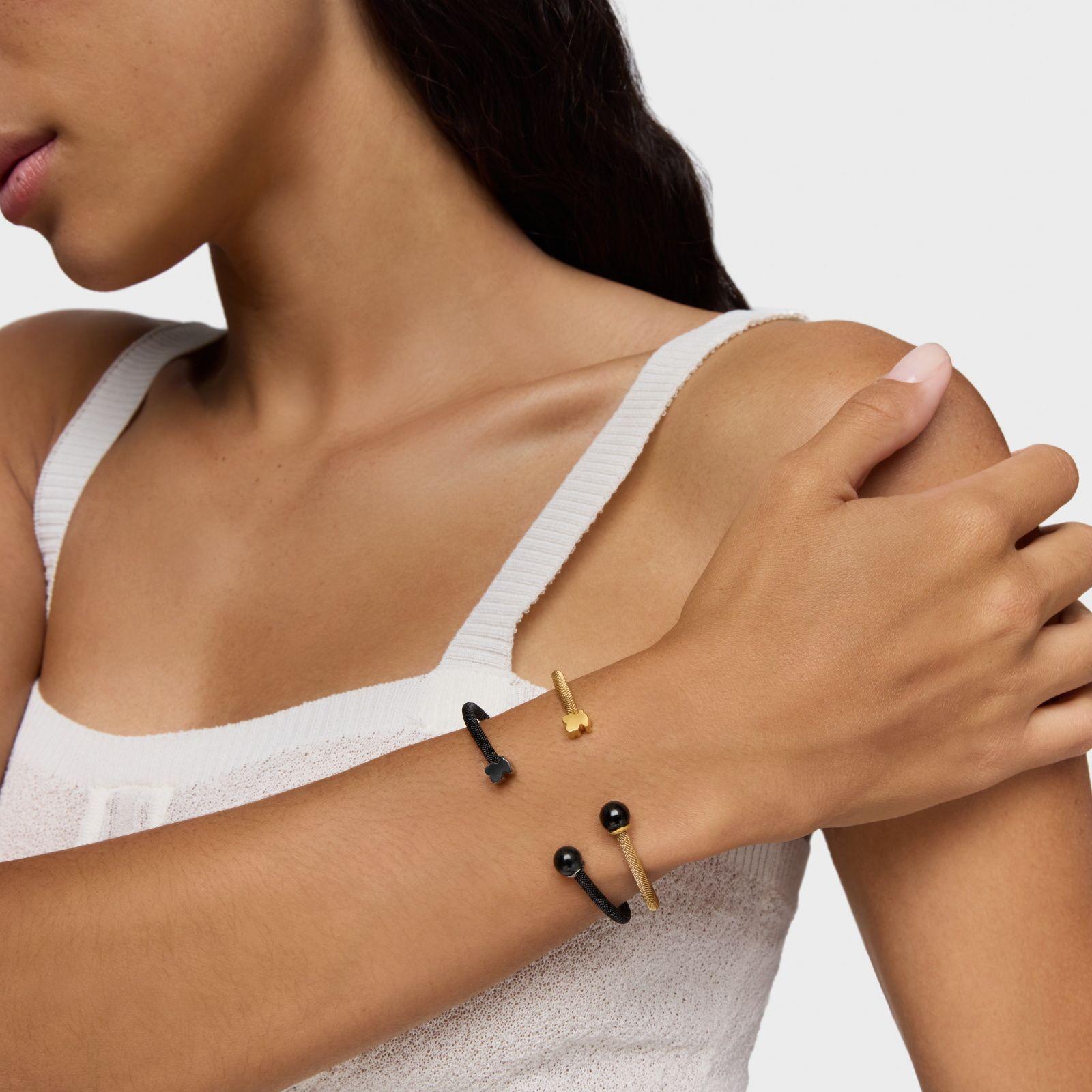 Pulsera esclava de acero negro y ojo de halcón Icon Mesh-4