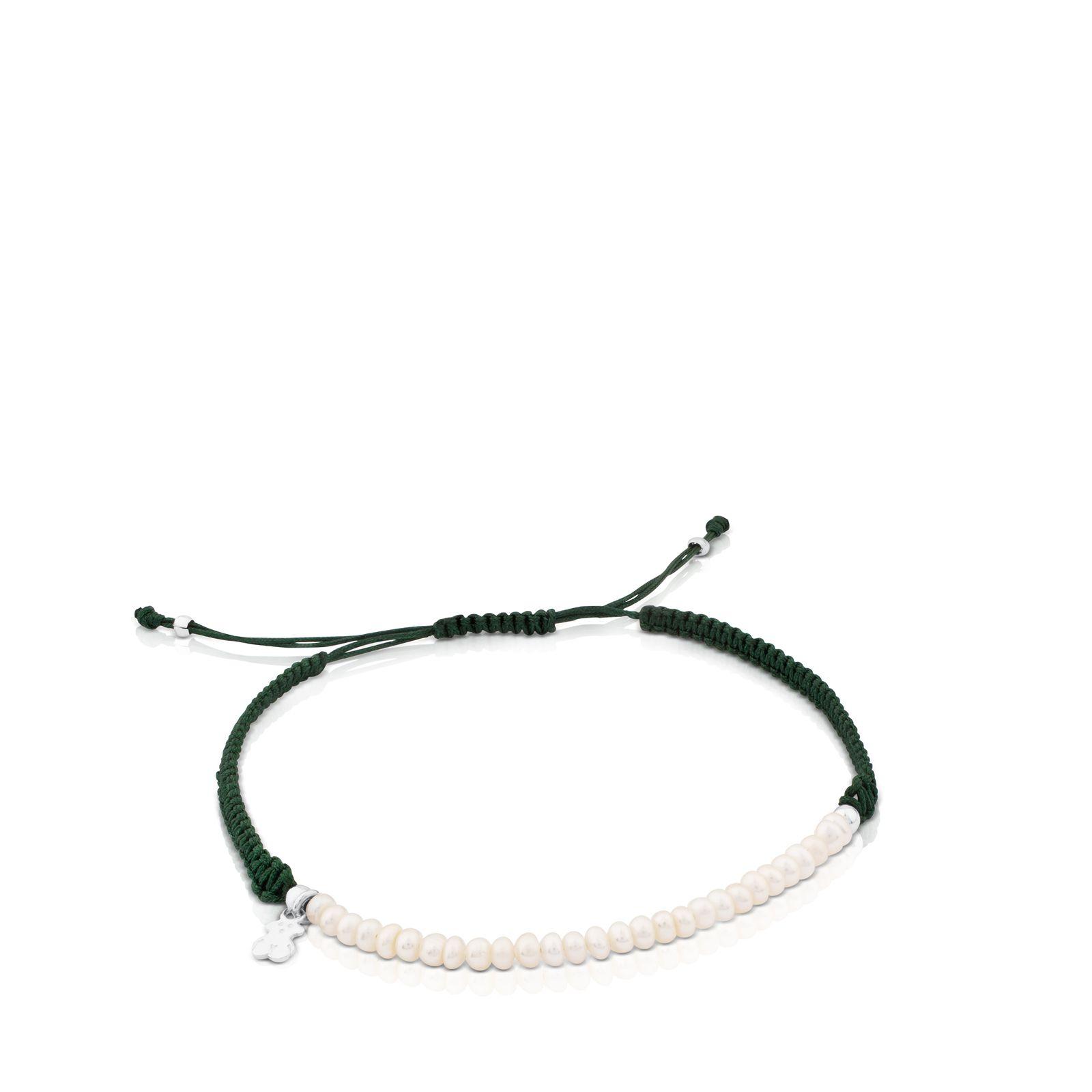 Pulsera Tous Color de Plata, Perla y Cordón en color verde-0