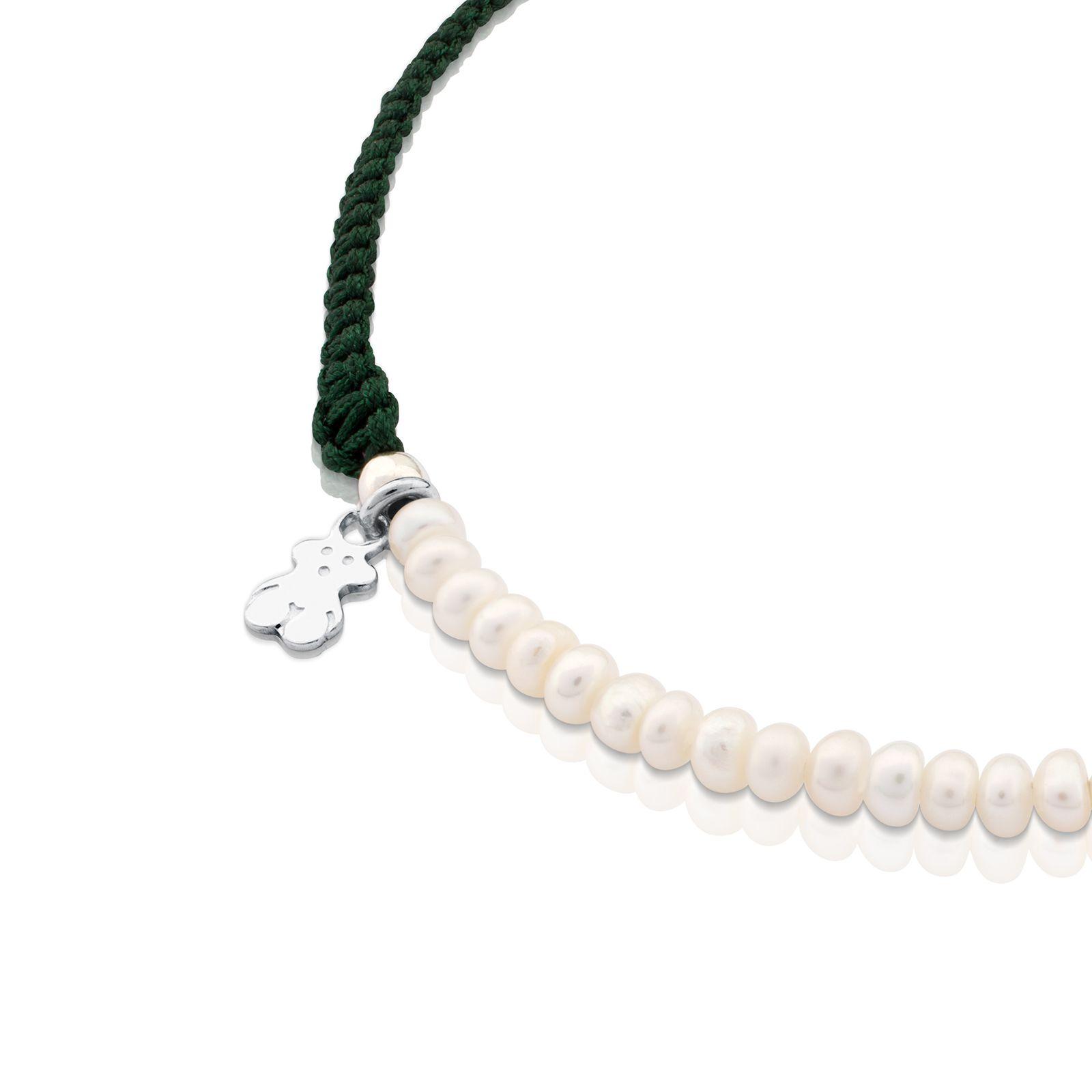 Pulsera Tous Color de Plata, Perla y Cordón en color verde-2
