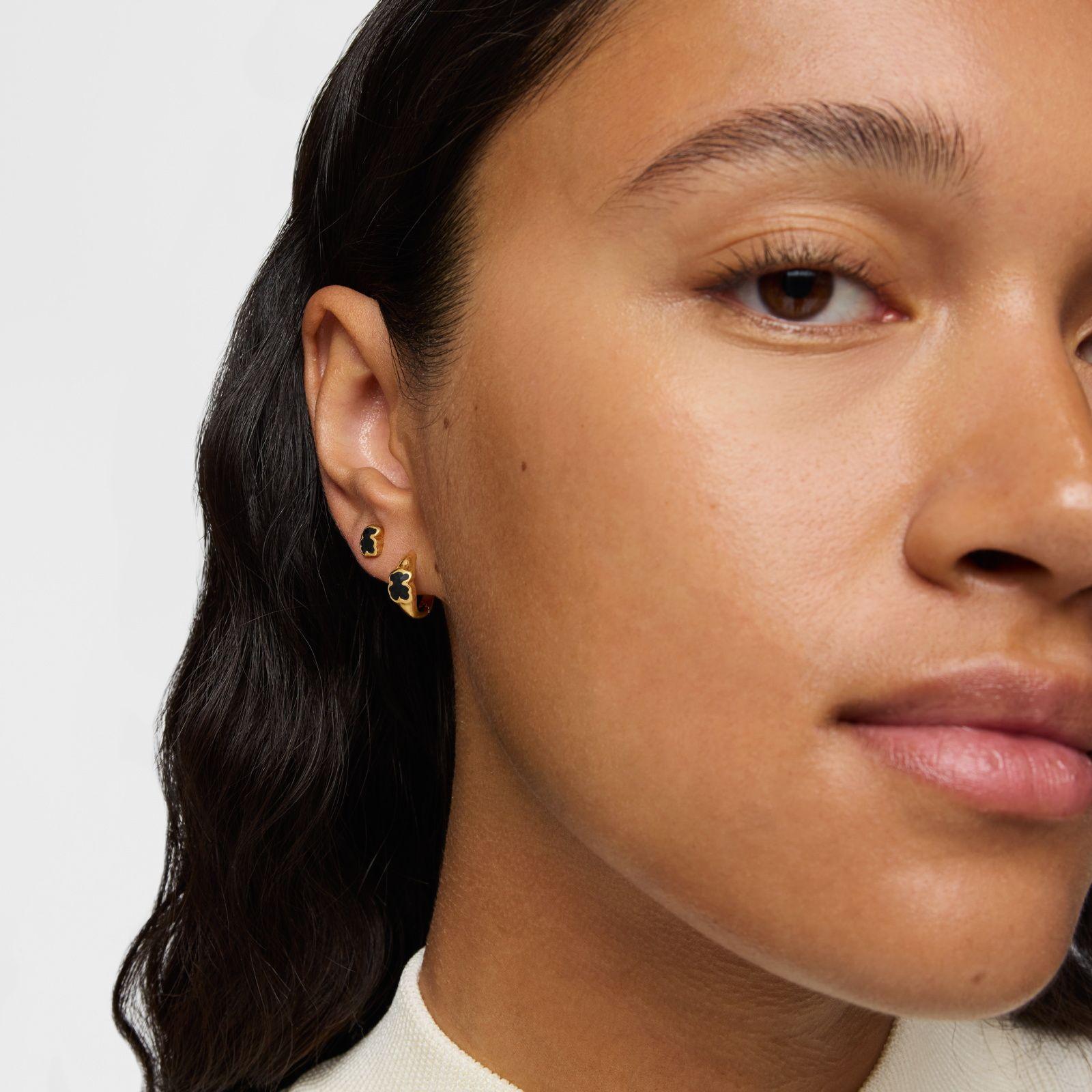 Aros de aro con baño de oro 18 kt sobre plata y motivo oso en ónix 10 mm Icon Color-4