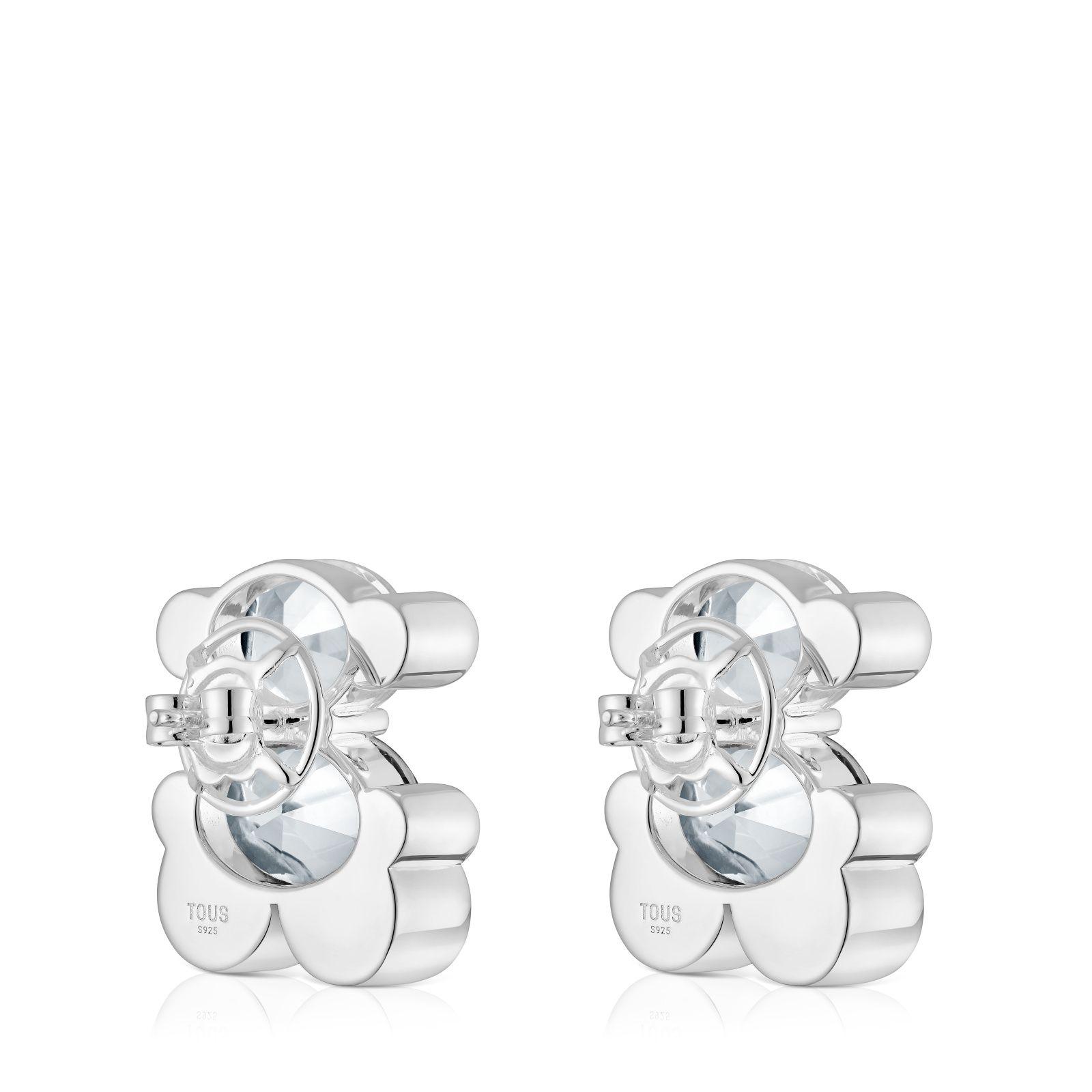 Pendientes motivo oso de plata y cuarzo cristal de roca 23 mm Color Bear-2