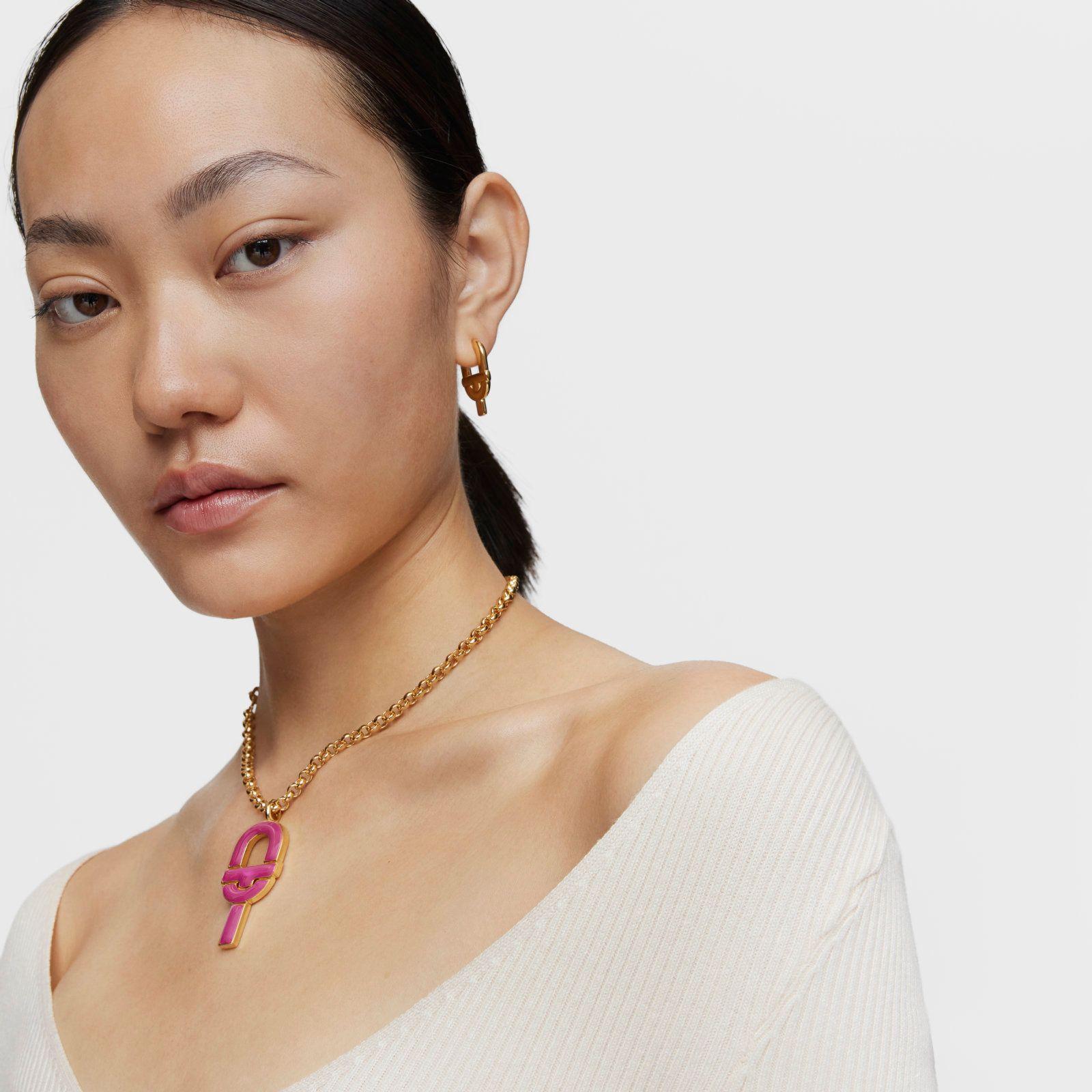 Colgante grande baño de oro 18 kt sobre plata esmalte fucsia-3