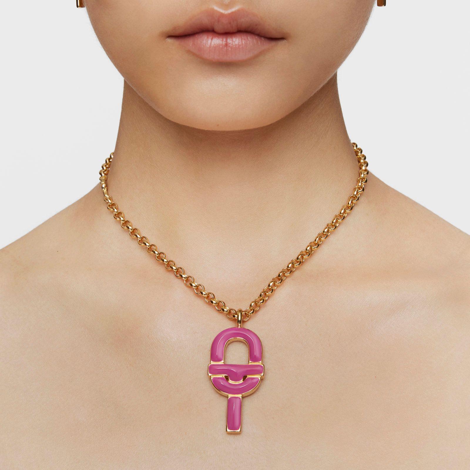 Colgante grande baño de oro 18 kt sobre plata esmalte fucsia-4