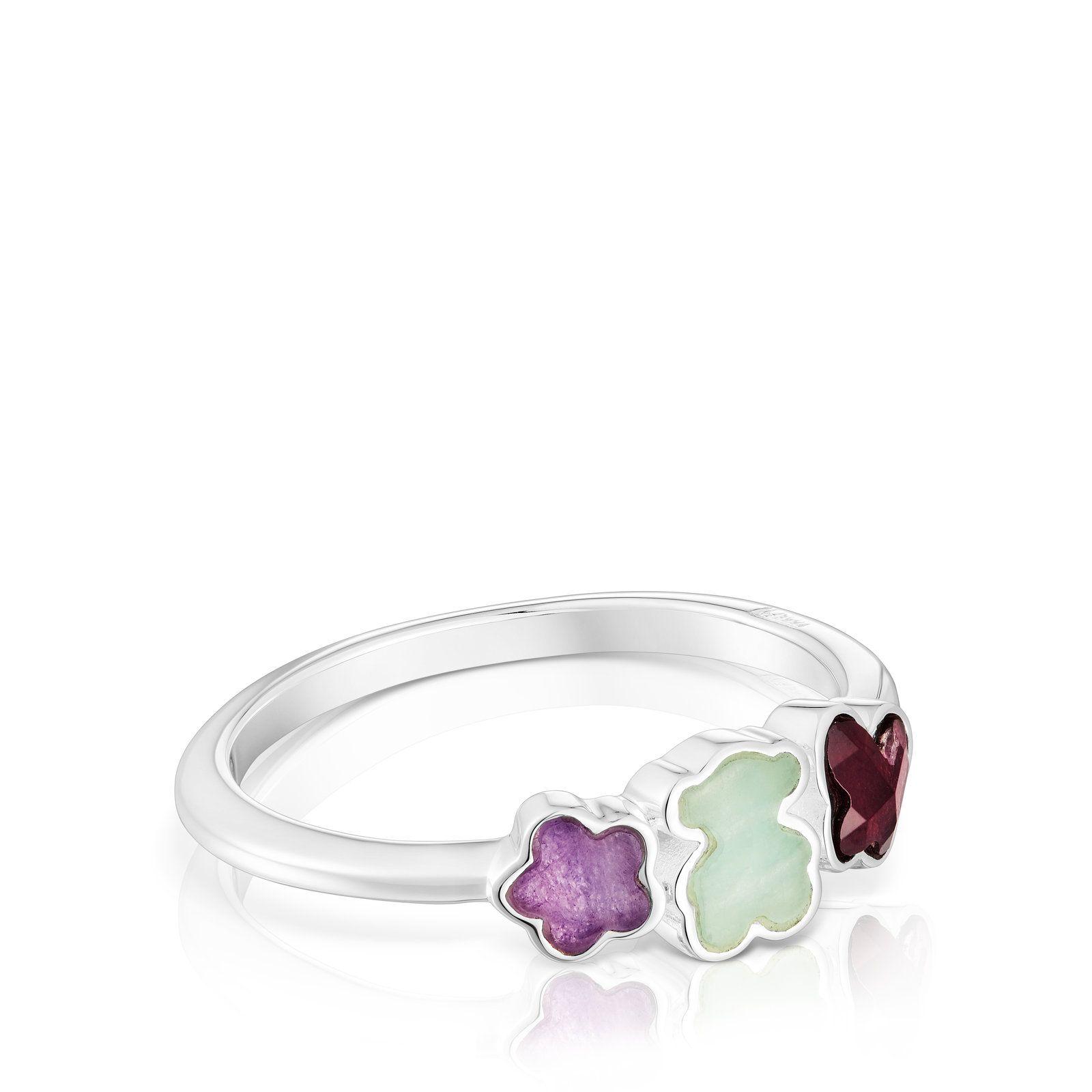 Anillo de plata y gemas motivos Bold Motif-1
