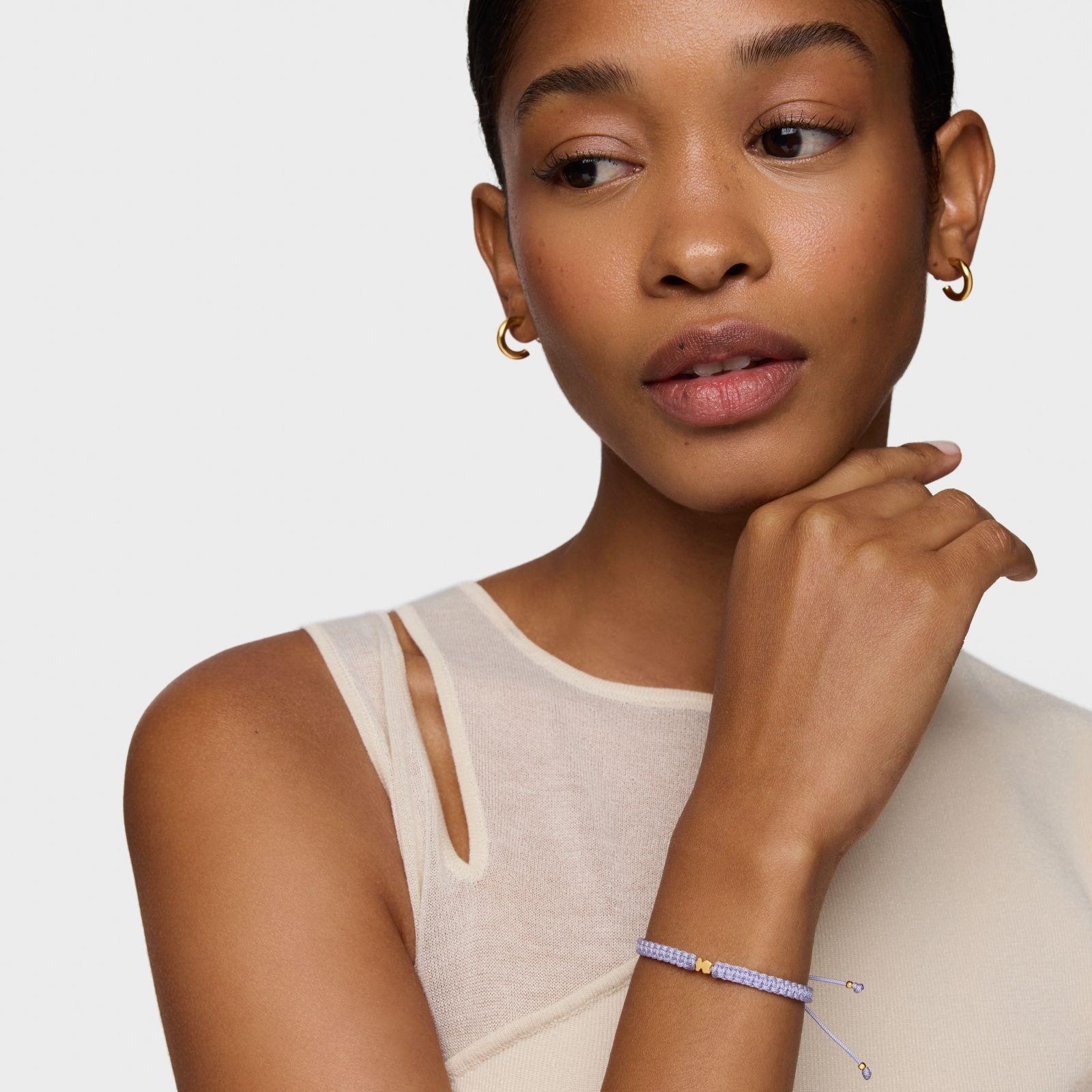 Pulsera oso con baño de oro 18 kt sobre plata y nylon malva TOUS Motivos-3