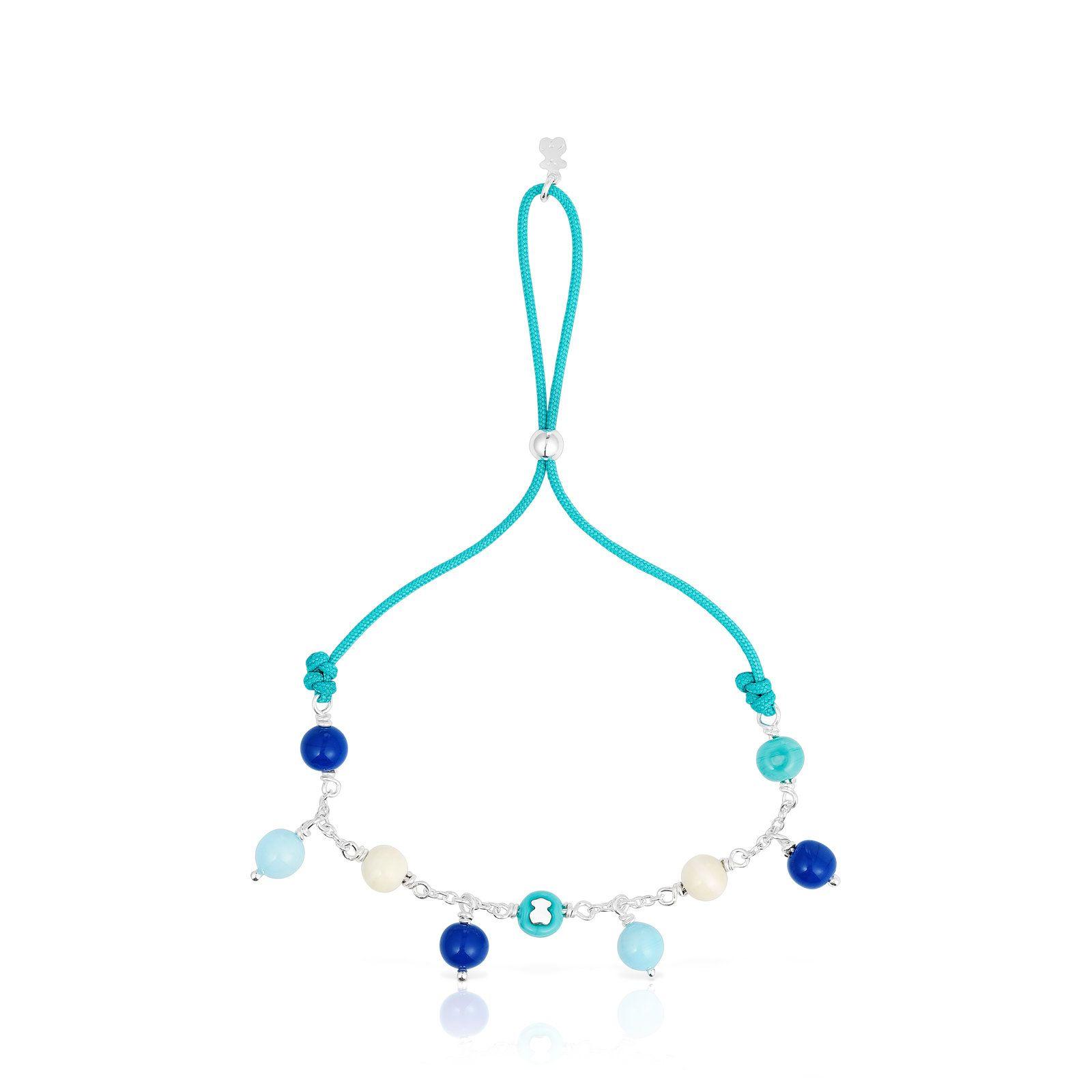 Pulsera de plata, cristal de Murano y nylon azul Icon Glass-0