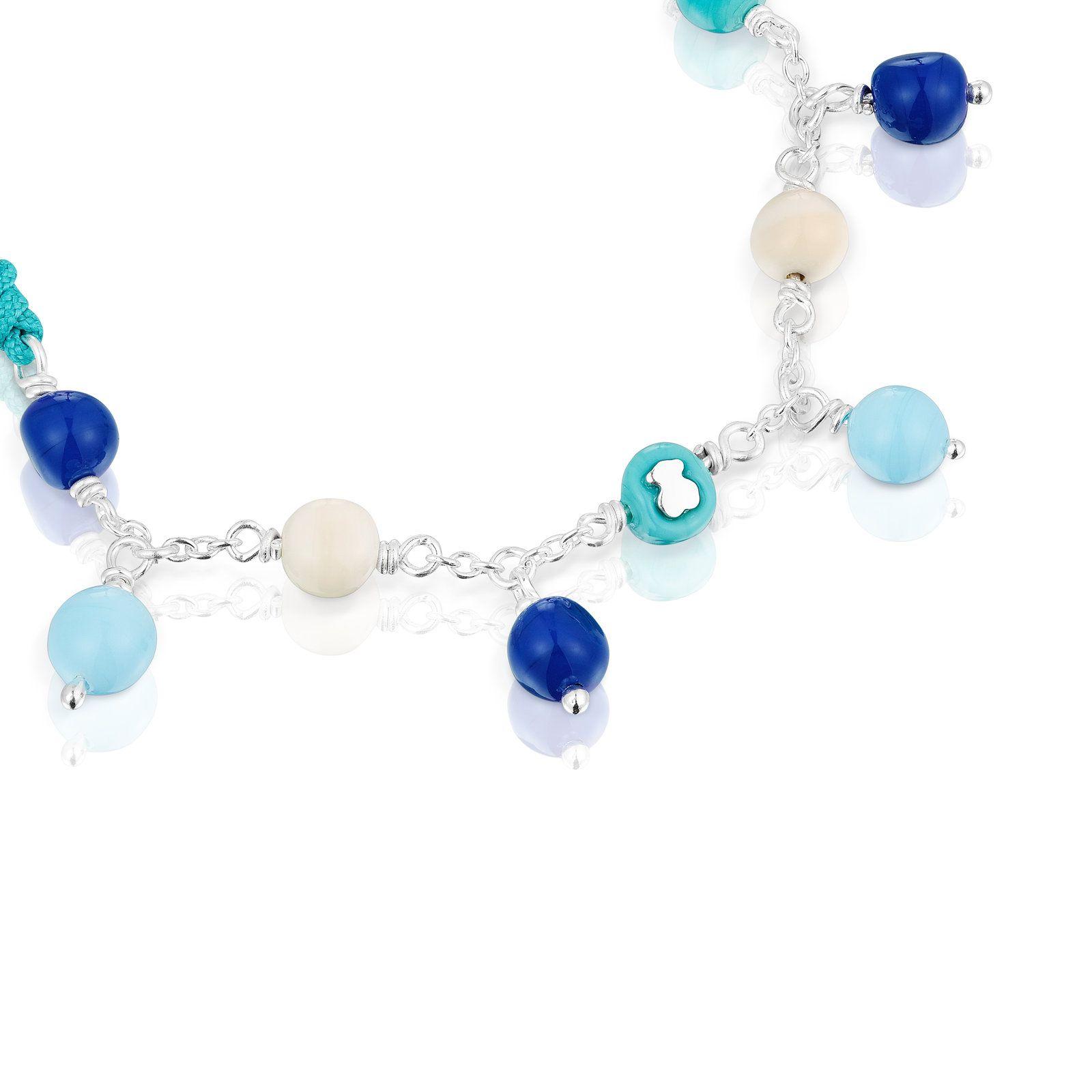 Pulsera de plata, cristal de Murano y nylon azul Icon Glass-1